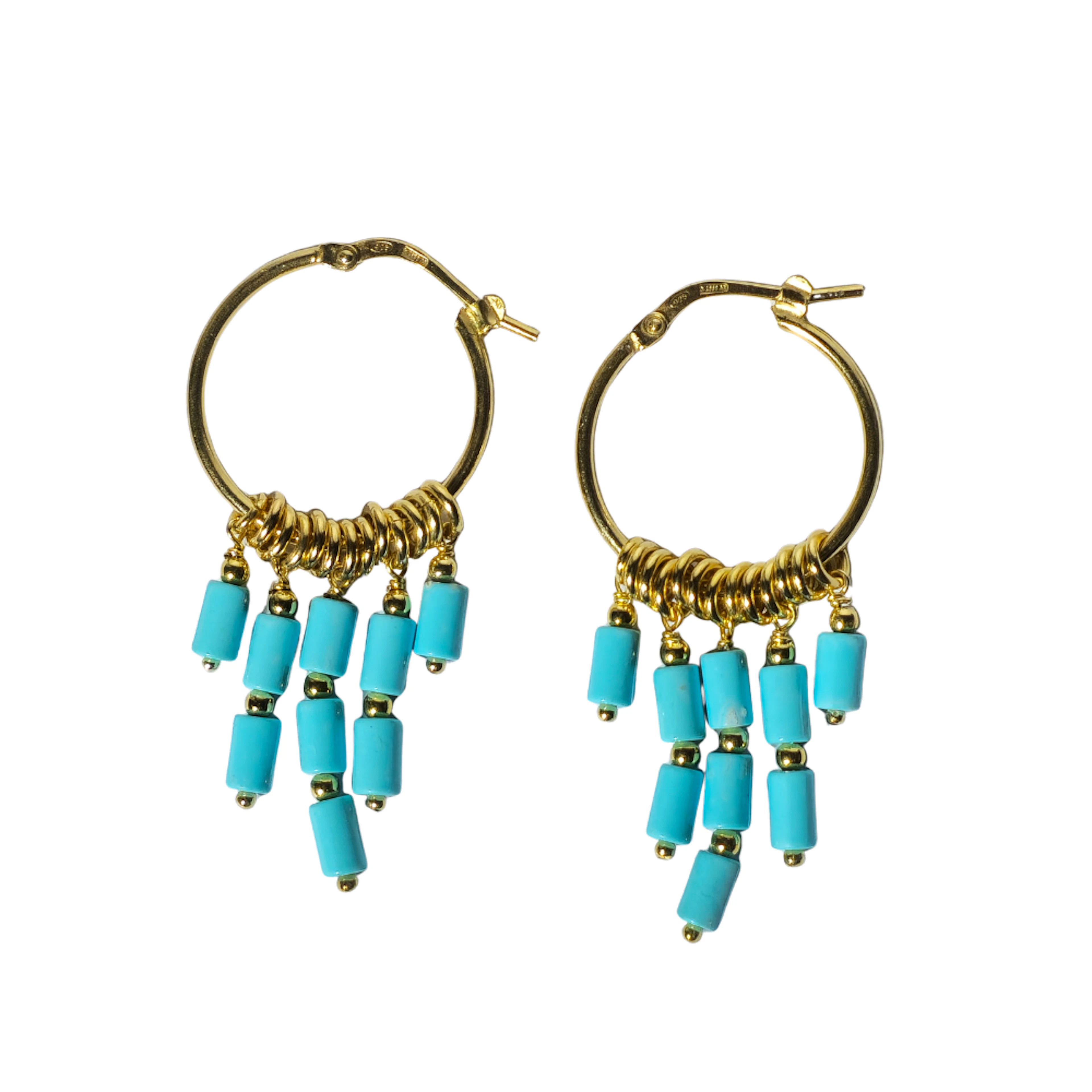 PENDIENTES LARGOS EN PLATA Y TURQUESAS.