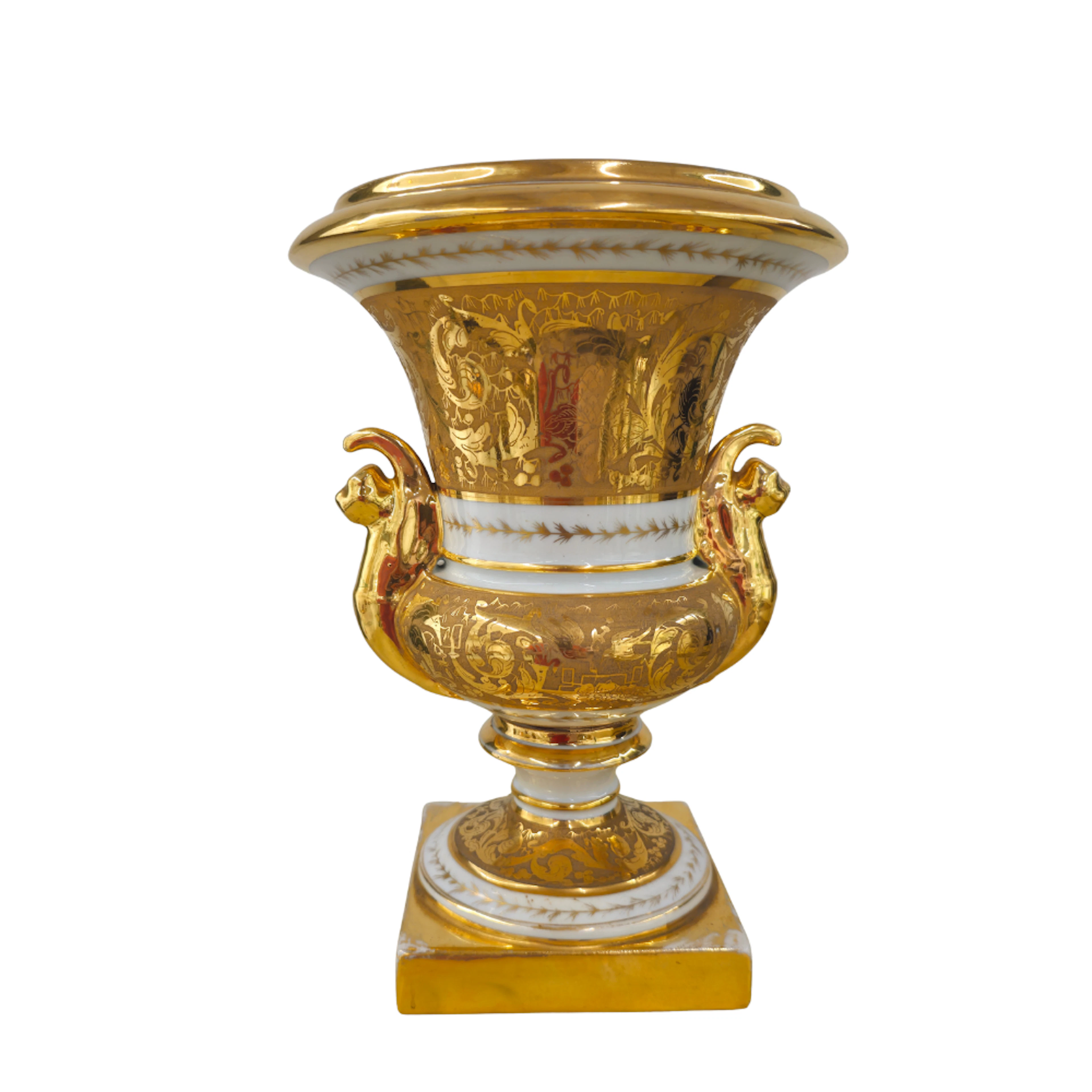 Jarrón copa Médicis de porcelana, firma París.