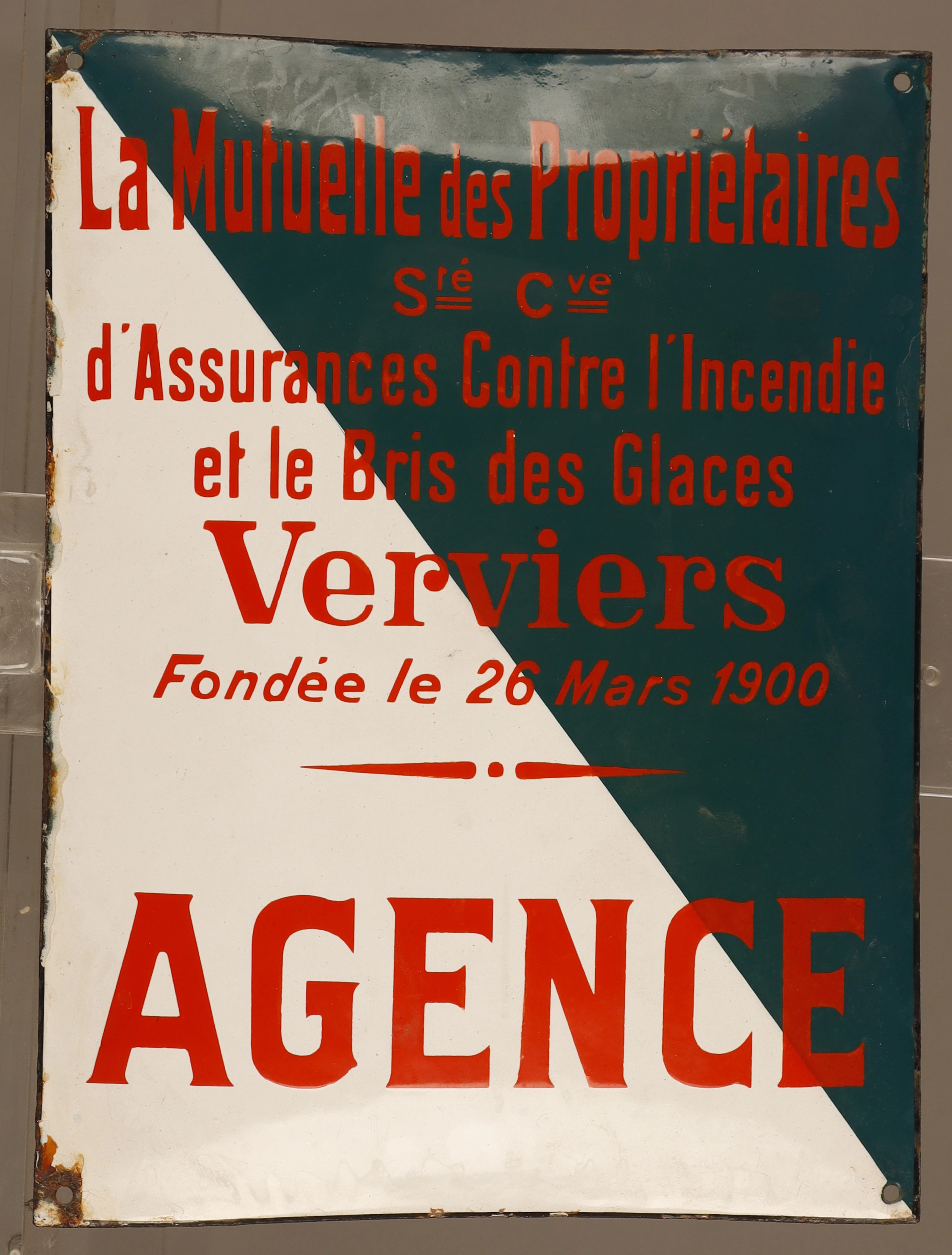 La Mutuelle des Propriétaires, placa publicitaria en metal esmaltado.