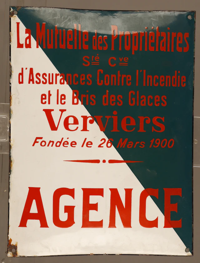 La Mutuelle des Propriétaires, placa publicitaria en metal esmaltado.