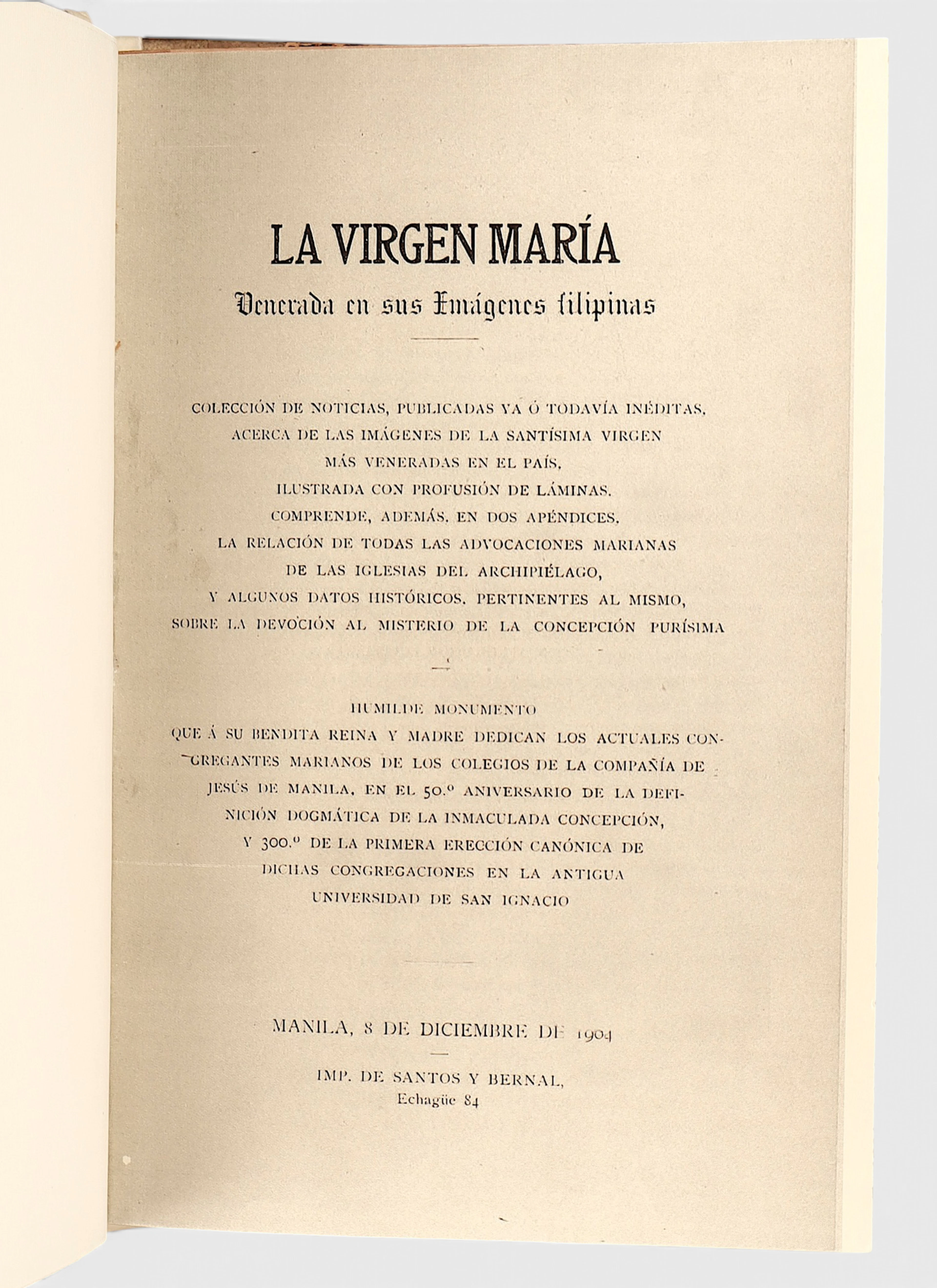 "La Virgen María venerada en sus imágenes filipinas", Santos y Bernal
