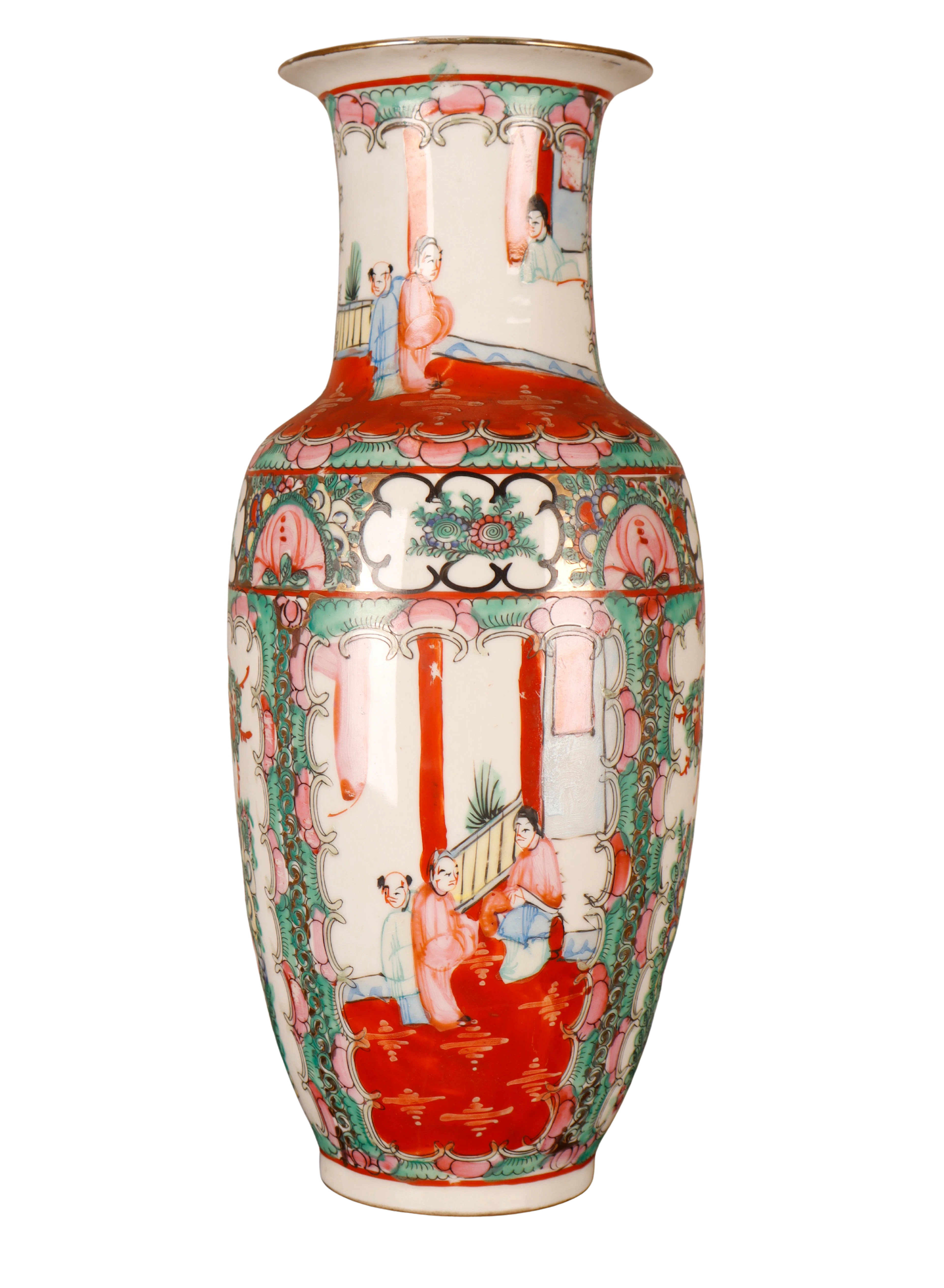 Jarrón en porcelana china de Macao de la familia rosa, del siglo XX.