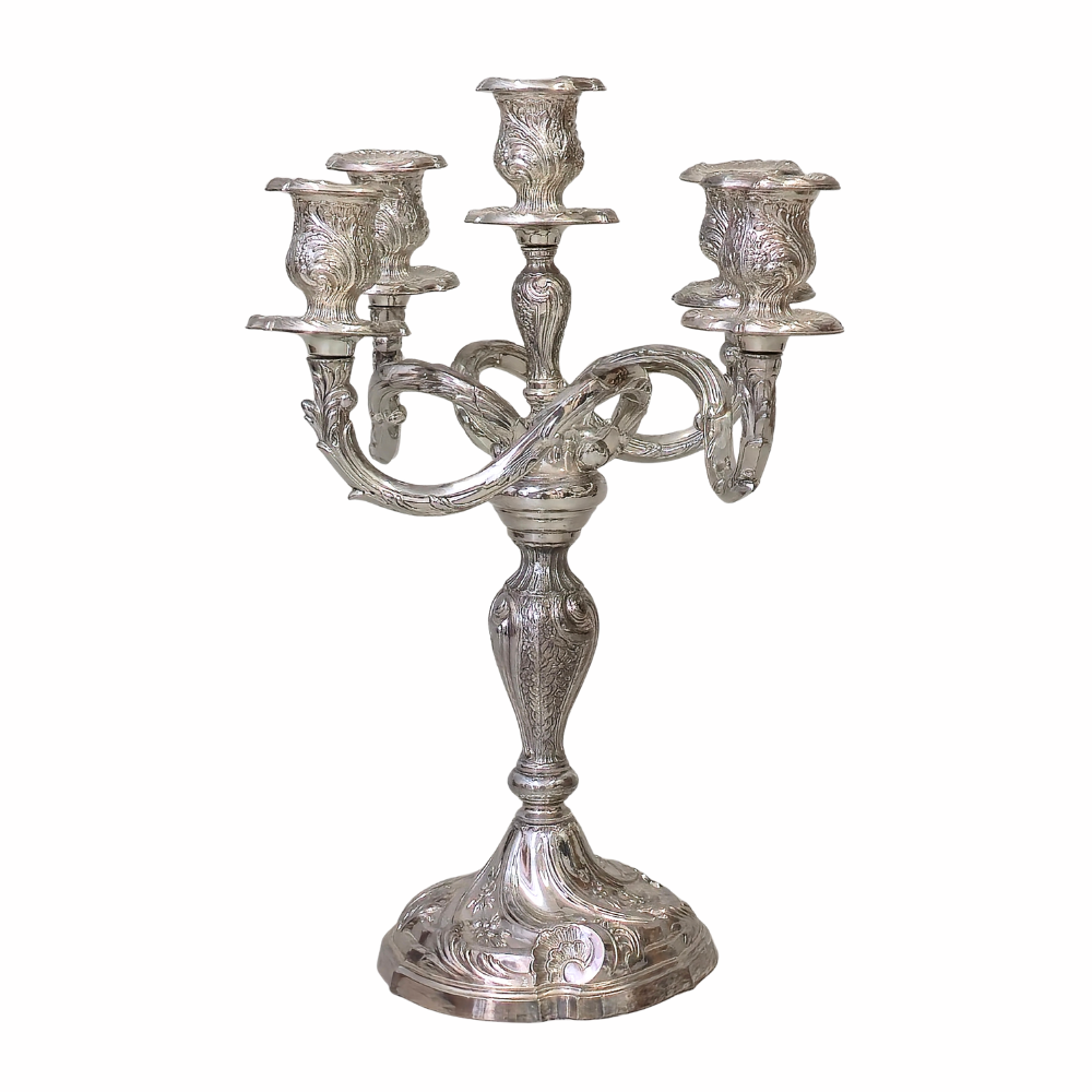 PEDRO DURÁN. Candelabros de cinco luces en plata punzonada 925.