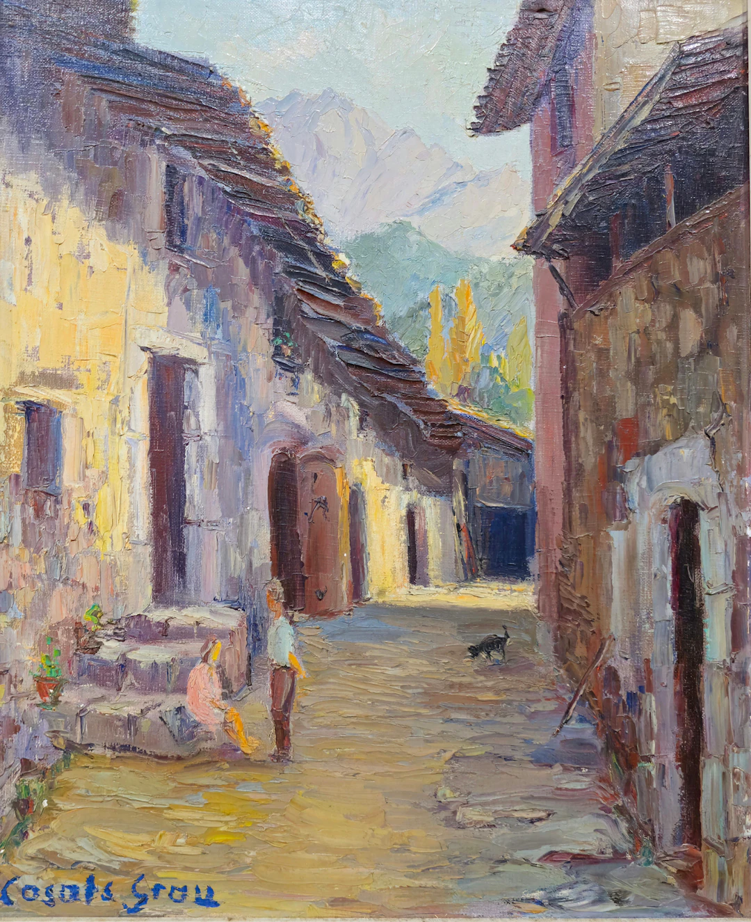 VICENTE CASALS GRAU. CALLE DE PUEBLO. ÓLEO SOBRE LIENZO.