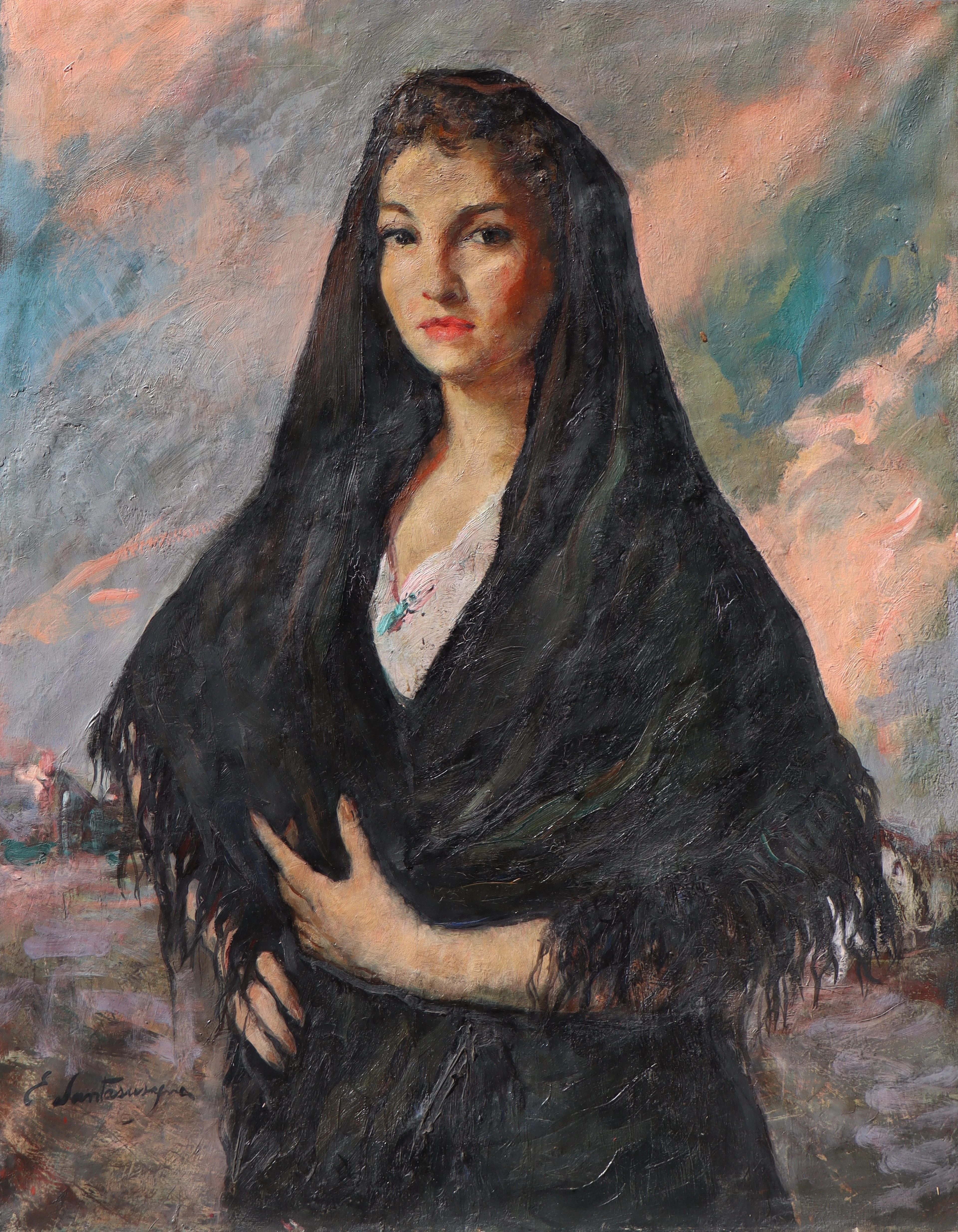 ERNEST SANTASUSAGNA (1900-1964). Retrato de una joven.