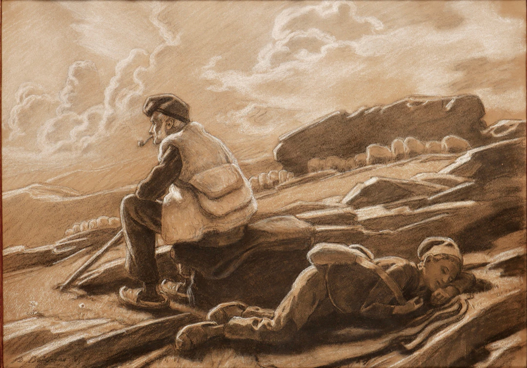 DIONÍS BAIXERAS (1862–1943). Pastores del Pirineo catalán.