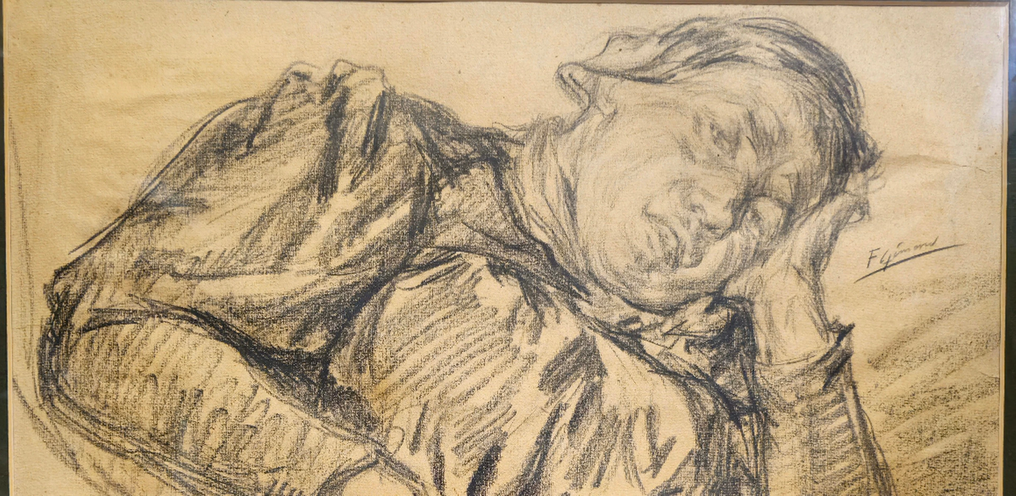 FRANCESC GIMENO ARASA. DIBUJO AL CARBON "CABEZA DE JOVEN DURMIENDO"
