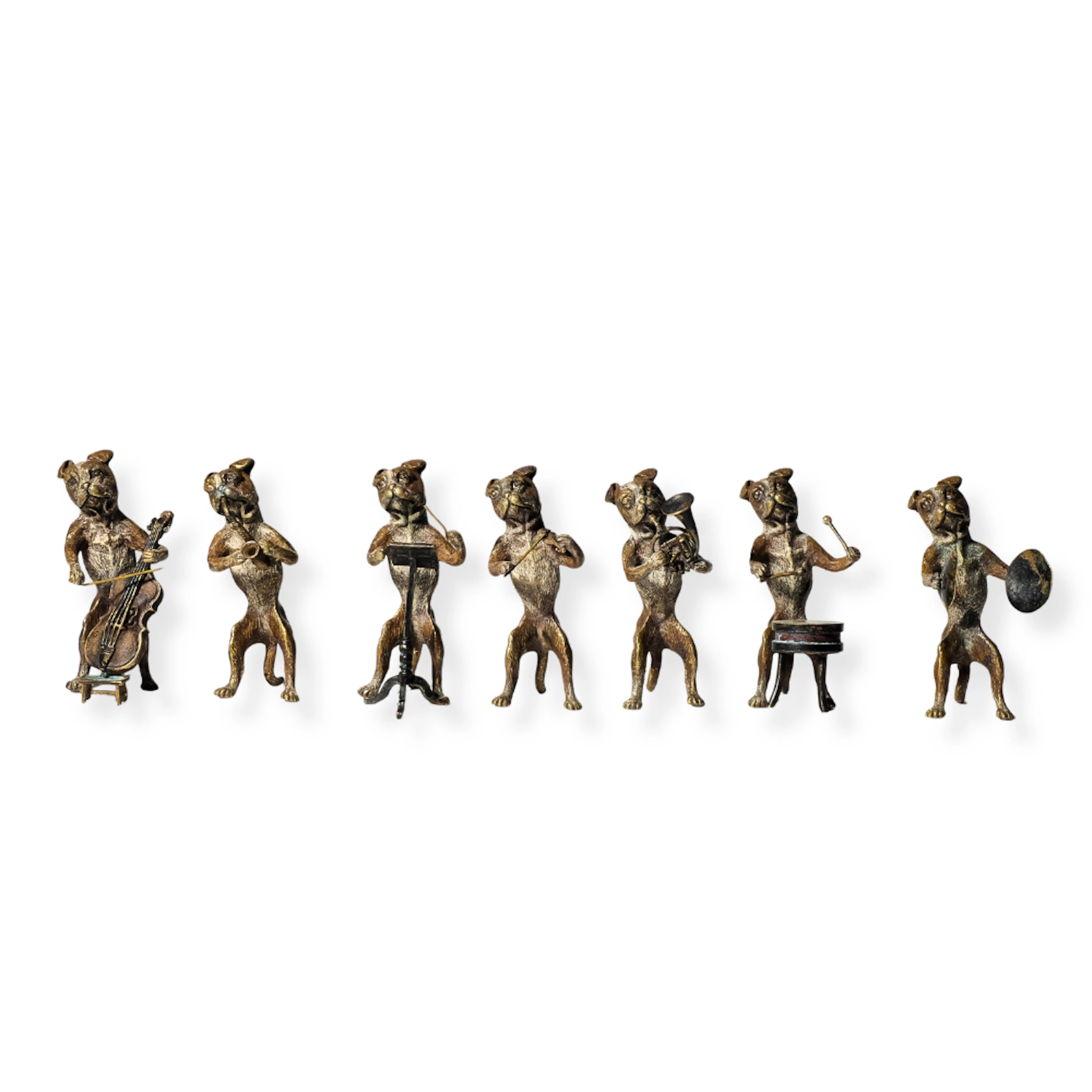 BERGMANN. 7 FIGURAS REPRESENTANDO UNA ORQUESTRA. AUSTRIA. BRONCE PINTANDO