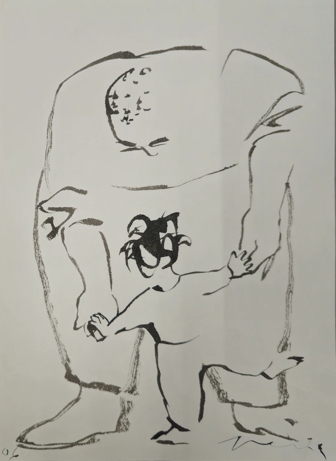 PERICO PASTOR. ABUELO CON NIÑO. TINTA SOBRE PAPEL.