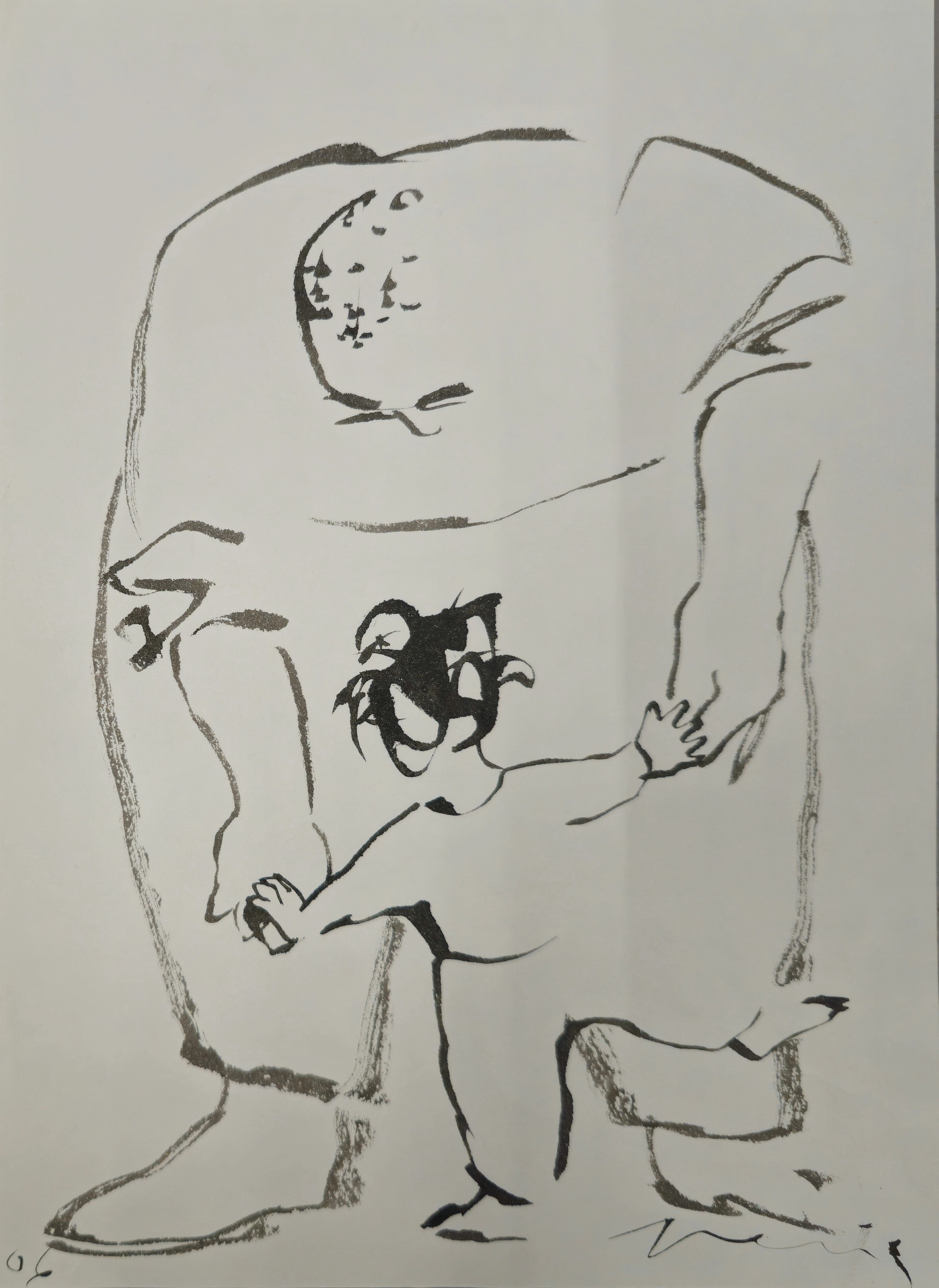 PERICO PASTOR. ABUELO CON NIÑO. TINTA SOBRE PAPEL.