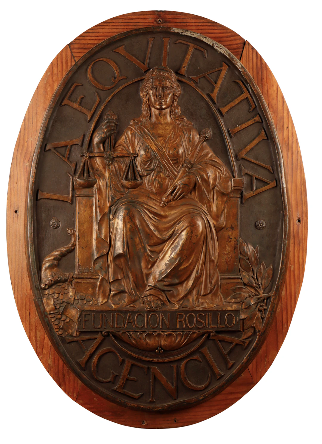 La Equitativa, placa publicitaria en bajorrelieve de aleación metálica