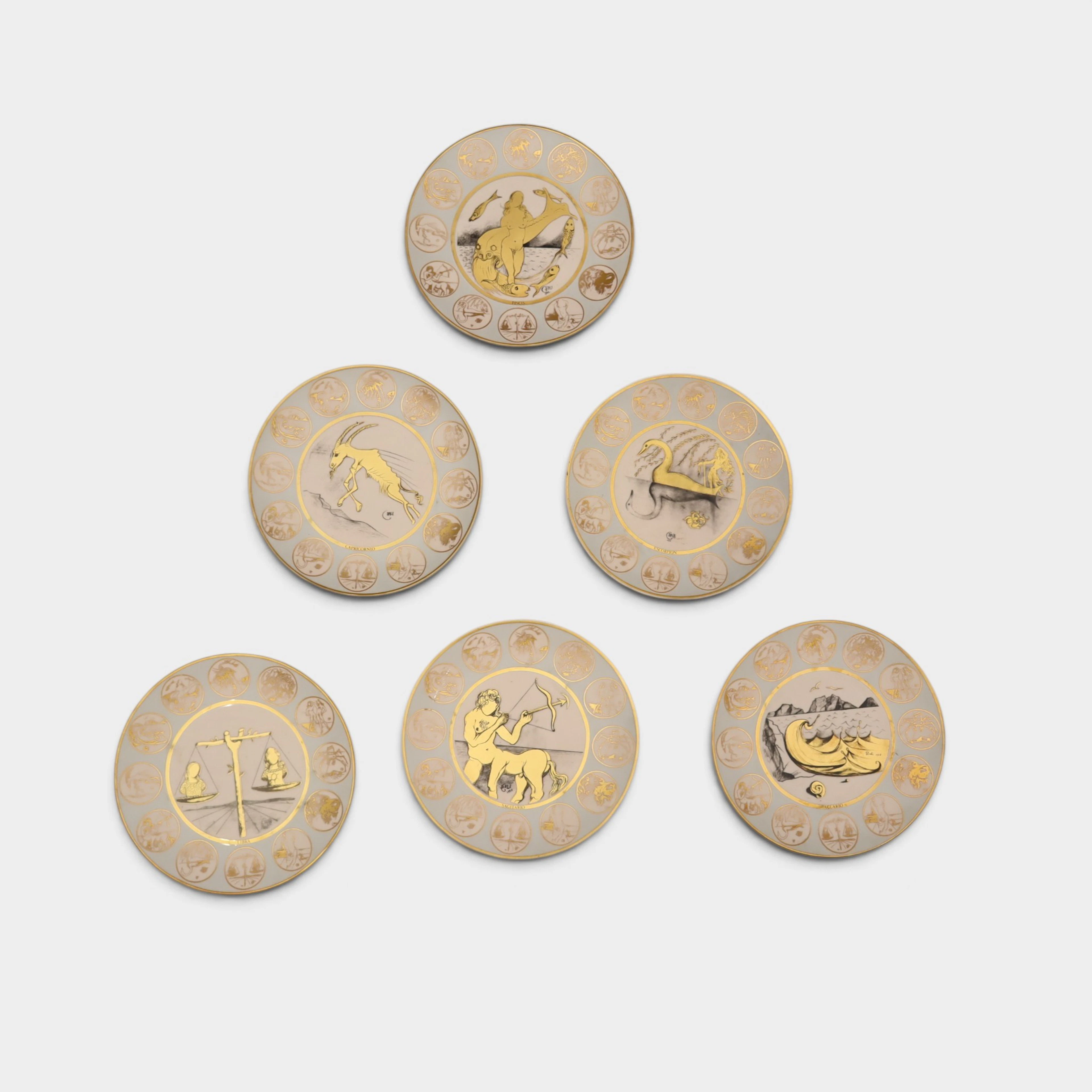 SALVADOR DALÍ (1904-1989). Seis platos en porcelana de signos del zodiaco.