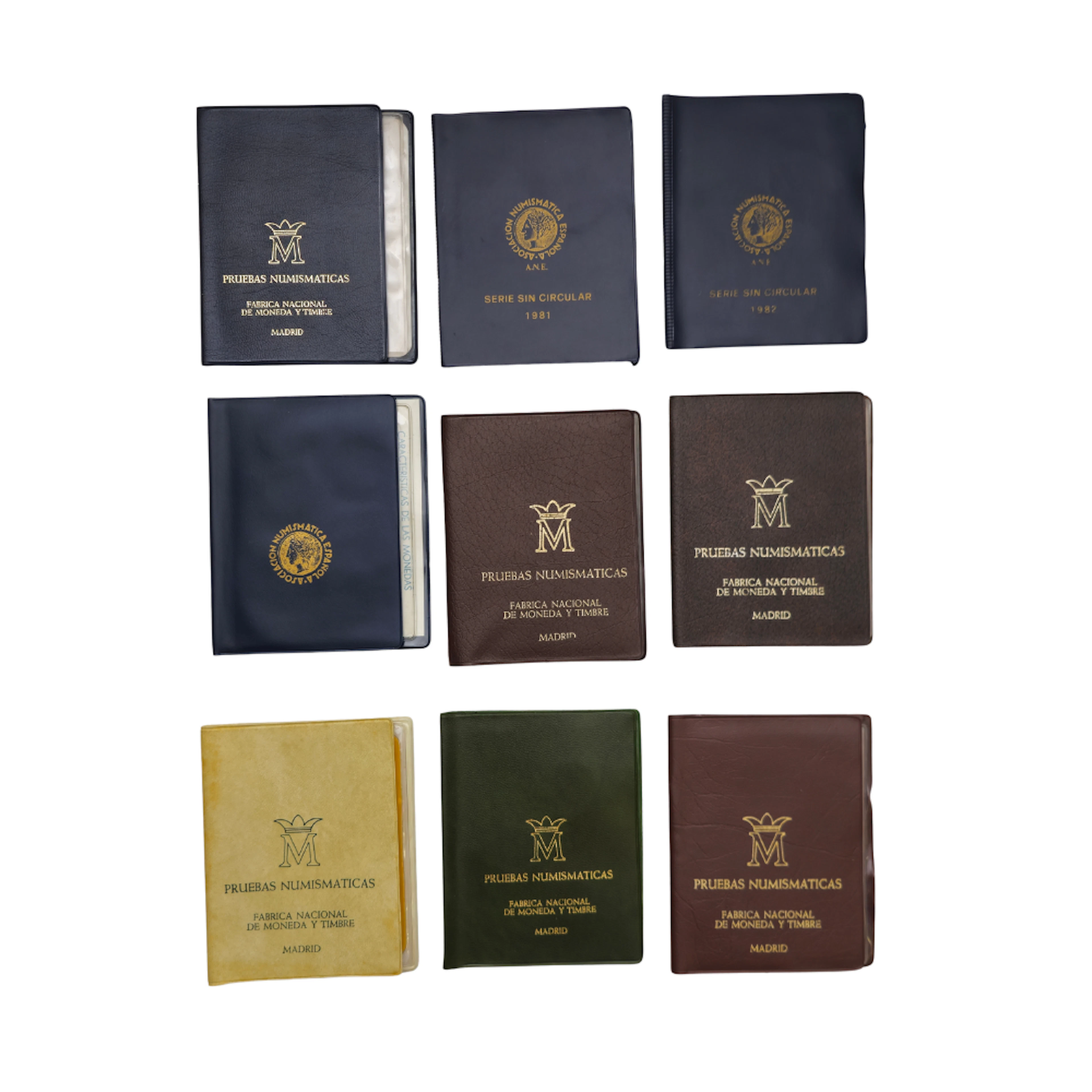9 CARTERAS OFICIALES DE PRUEBAS NUMISMÁTICAS AÑOS 72-73-75,ÉPOCA DE