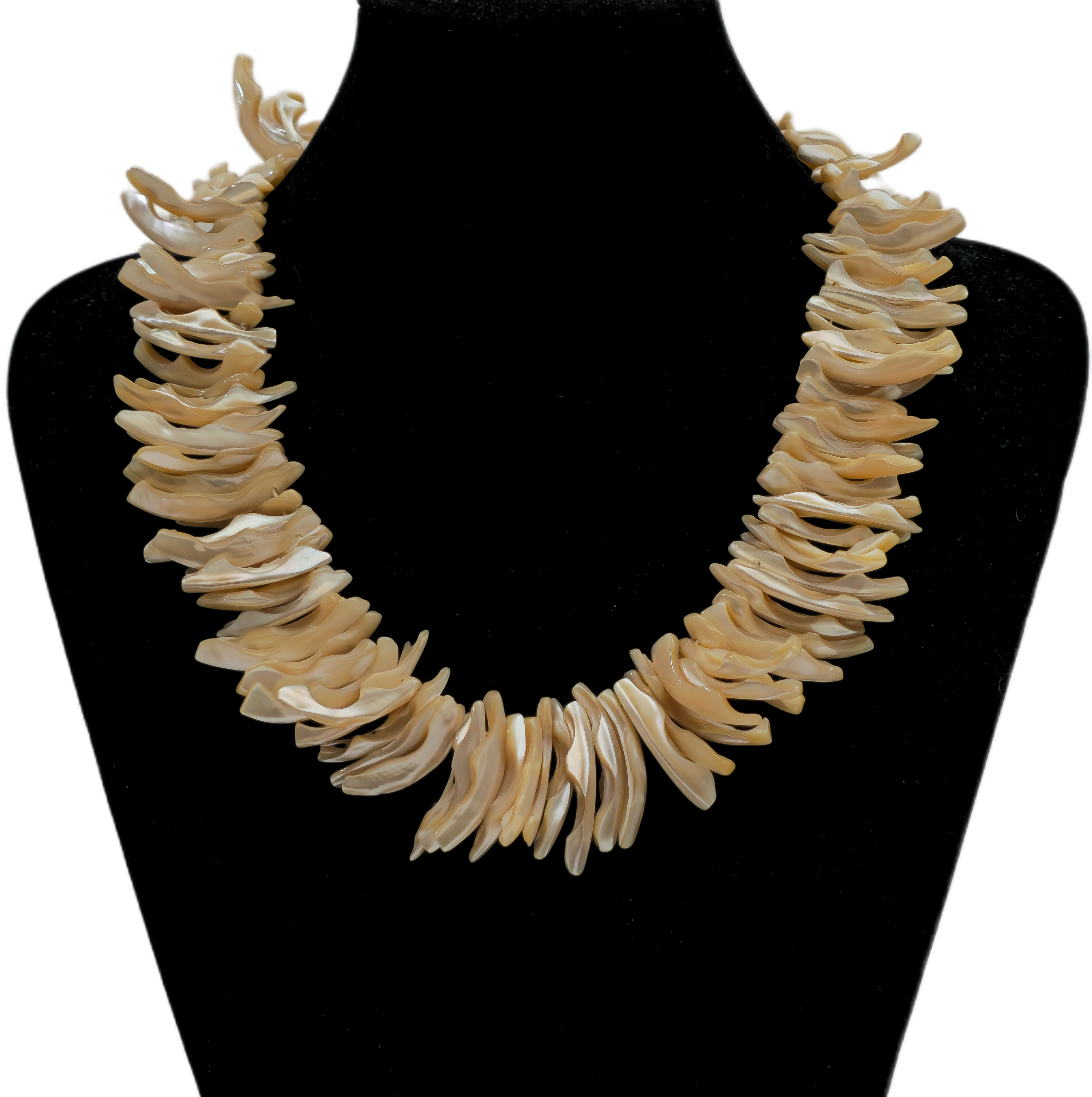Collar de cuentas en concha natural. Cierre en metal plateado.