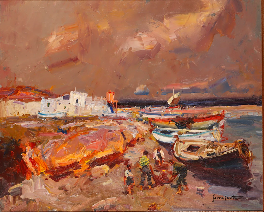 JOSEP SERRASANTA. VISTA COSTERA. ÓLEO SOBRE LIENZO.
