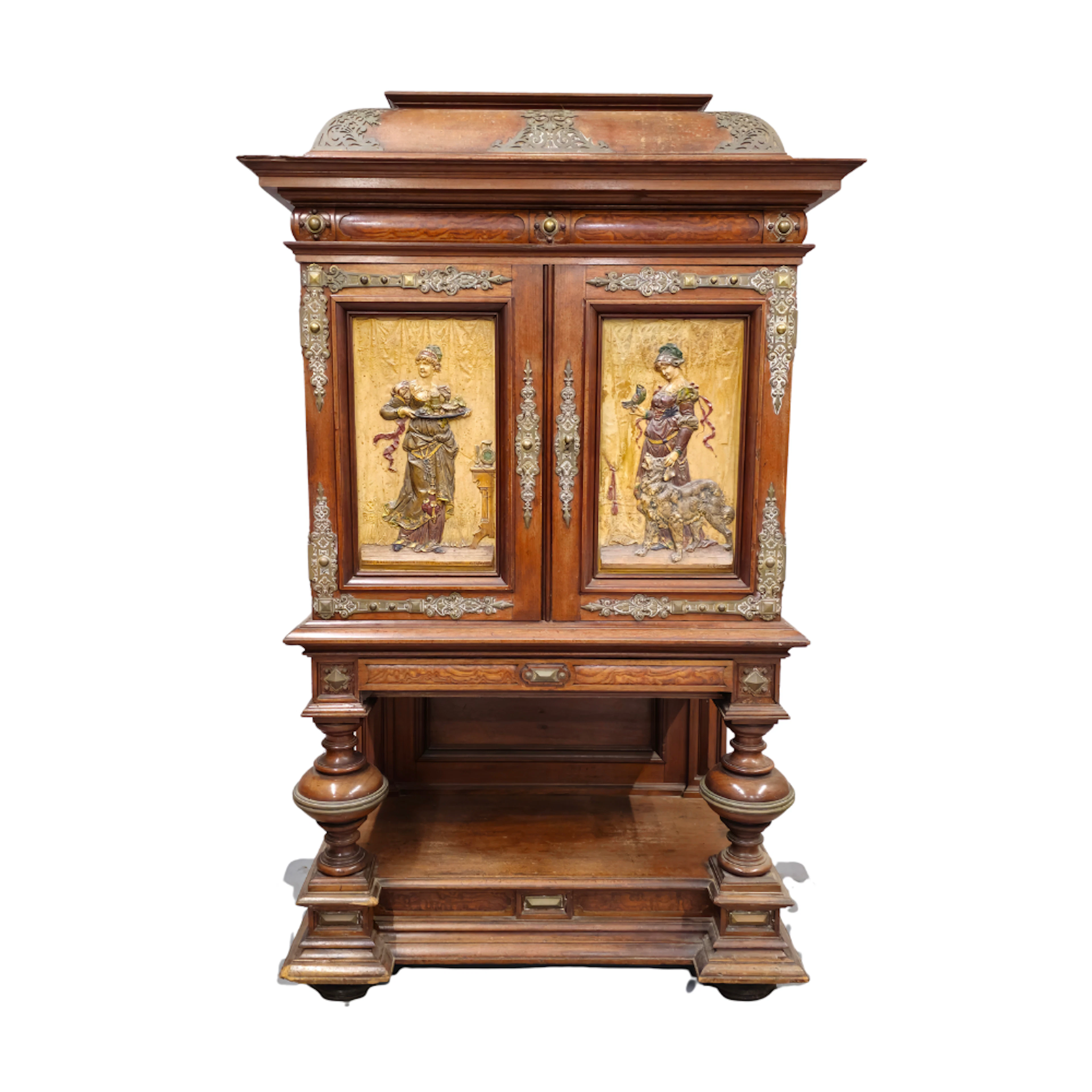 MUEBLE BAR O GABINETE ALEMÁN ESTILO NEORENACENTISTA EN MADERA TALLADA