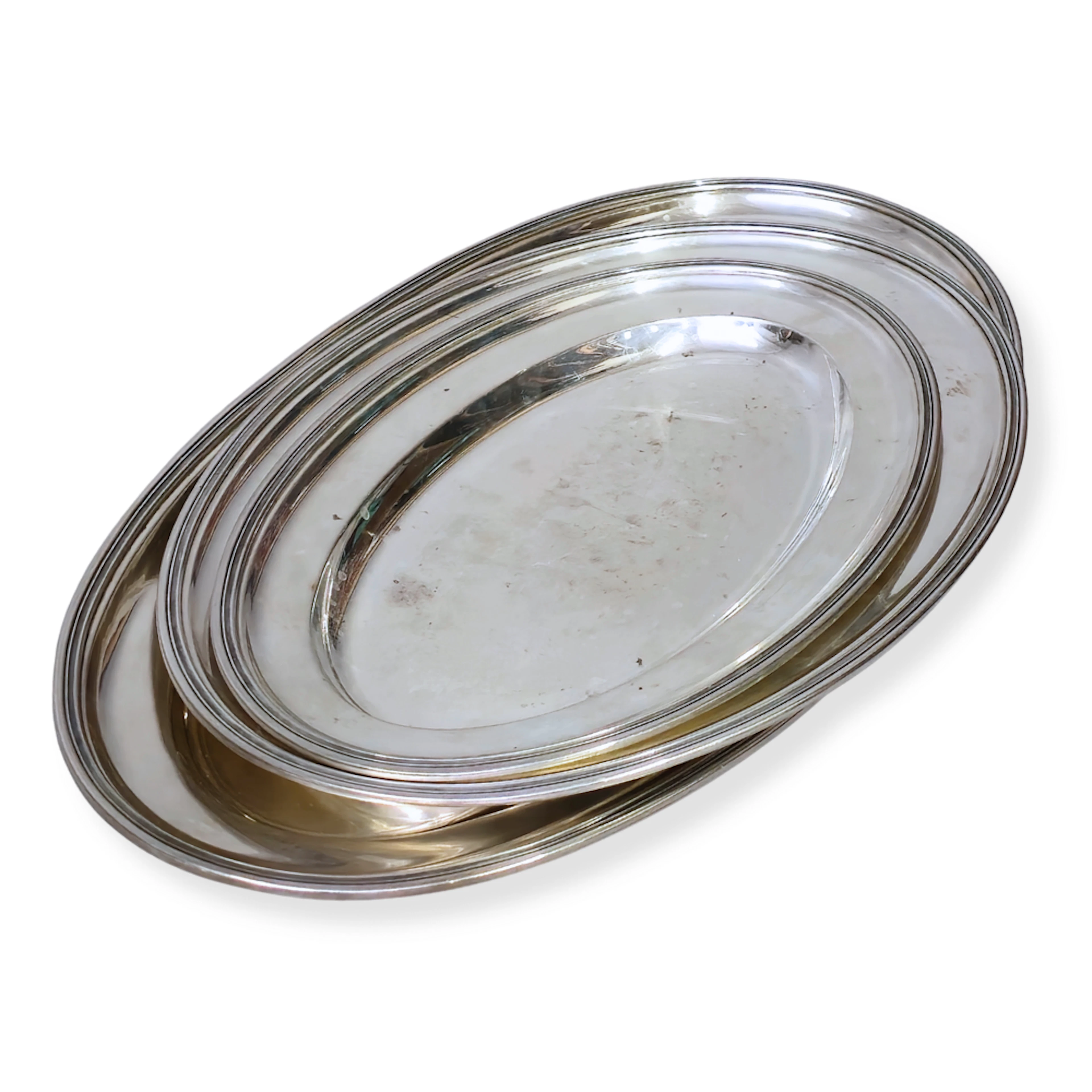 CONJUNTO DE 3 BANDEJAS OVALADAS EN PLATA CON PUZON DE LA JOYERIA ROCA