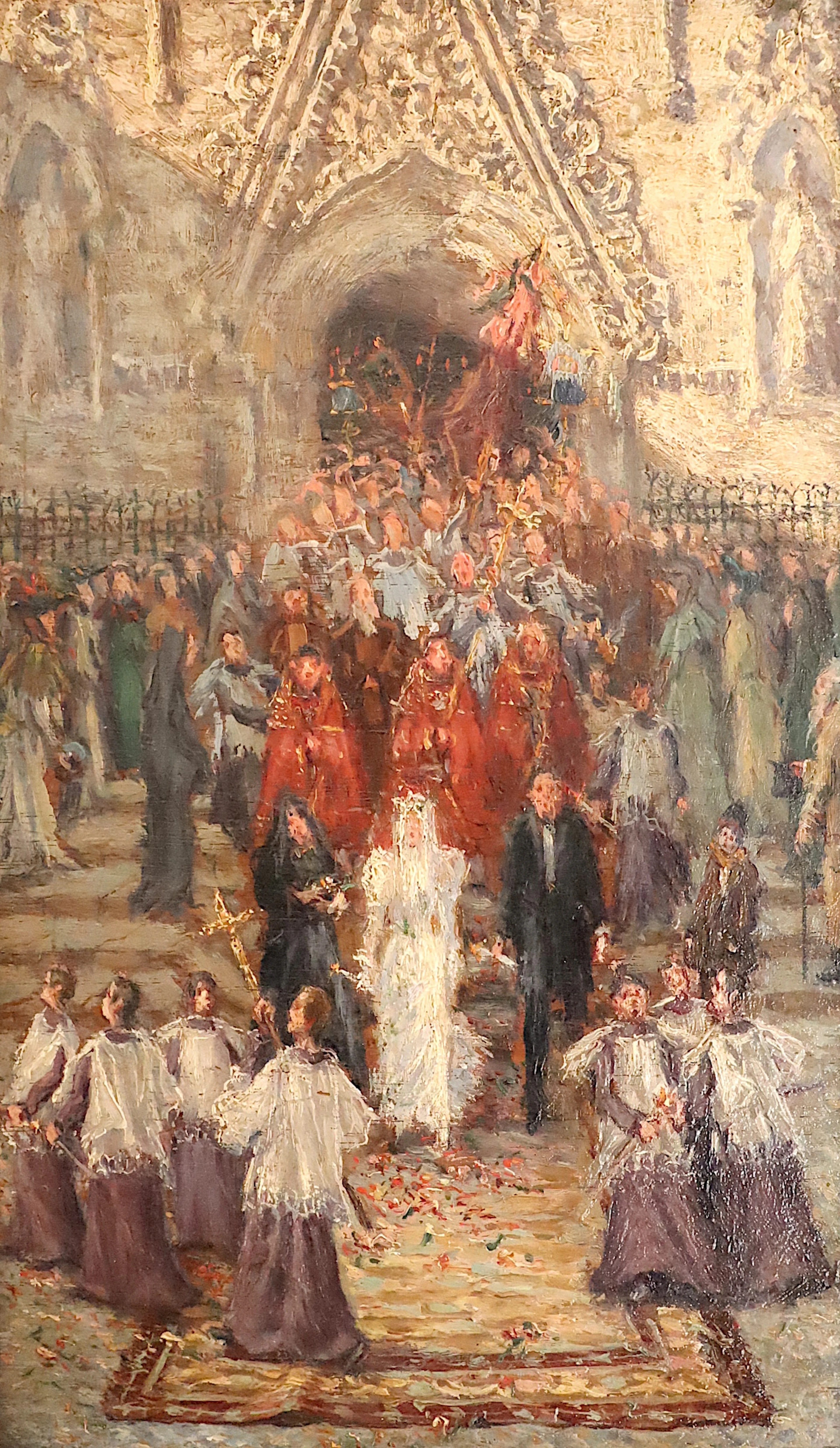 MIGUEL PRADILLA GONZÁLEZ (1884–1965). Salida de una boda.