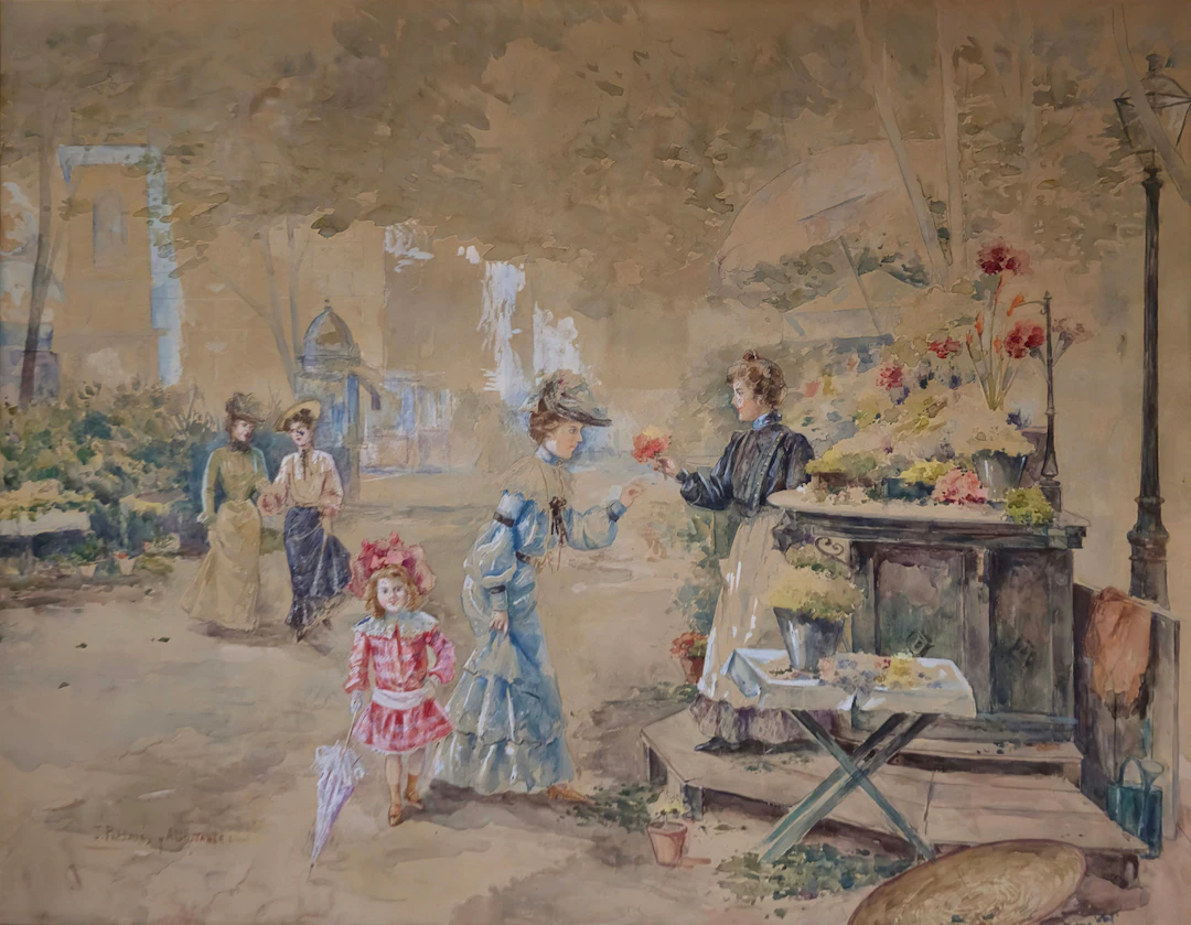 JOAQUÍN PALLARÉS (1853–1935). Escena urbana.