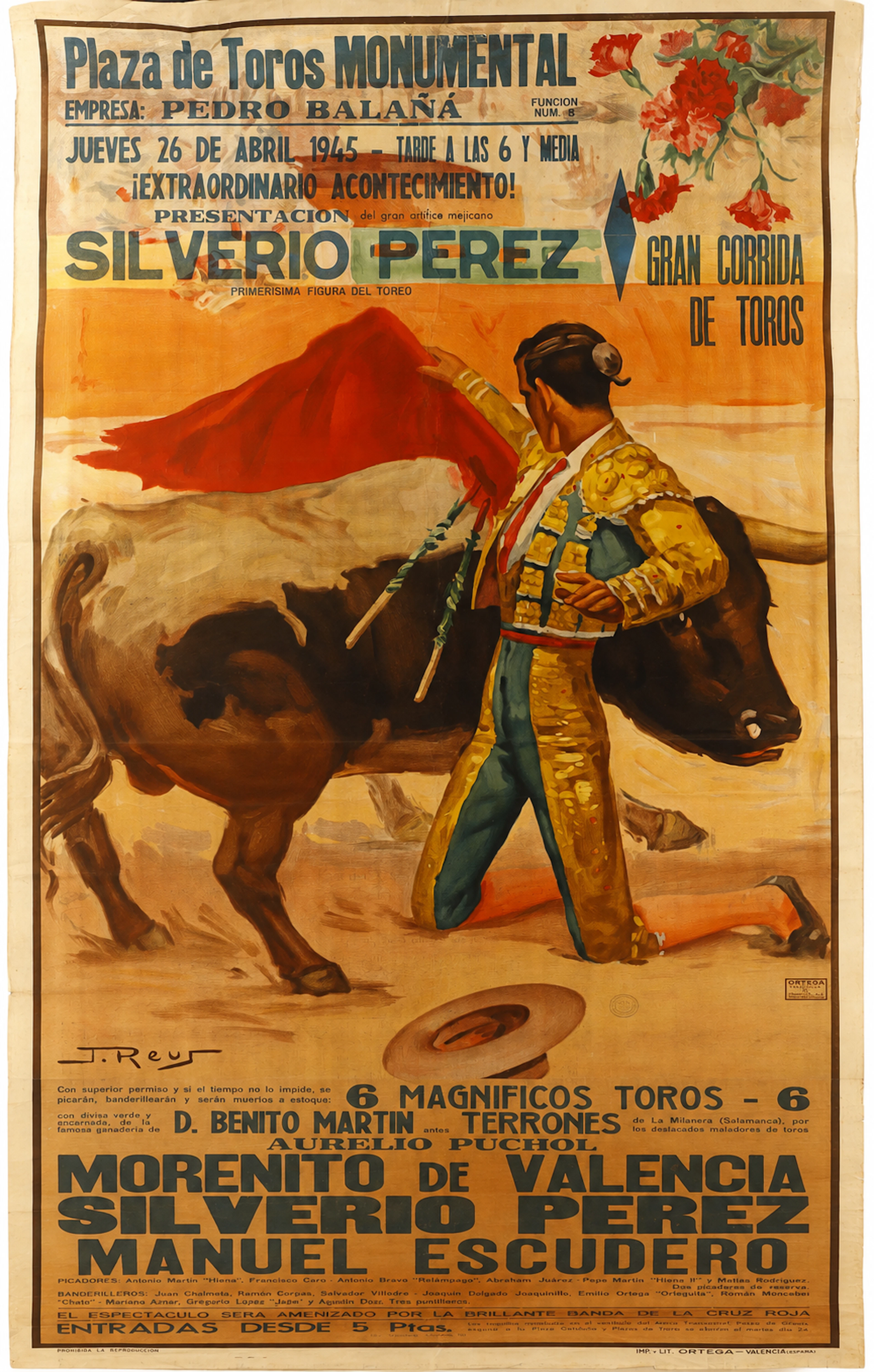 JUAN REUS. Corrida de toros, Plaza Monumental, Barcelona, 1945.