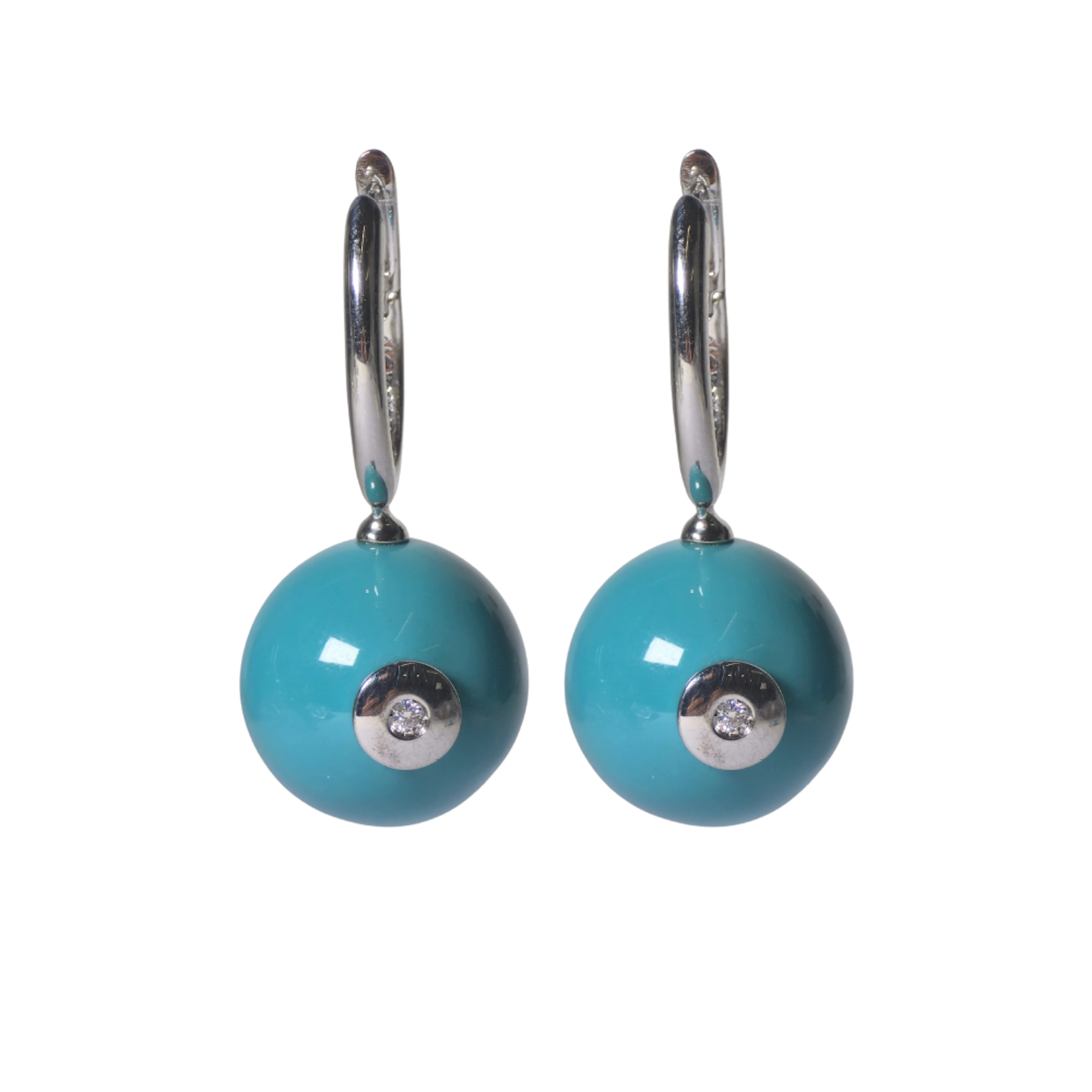 Pendientes en plata, turquesa y diamantes.