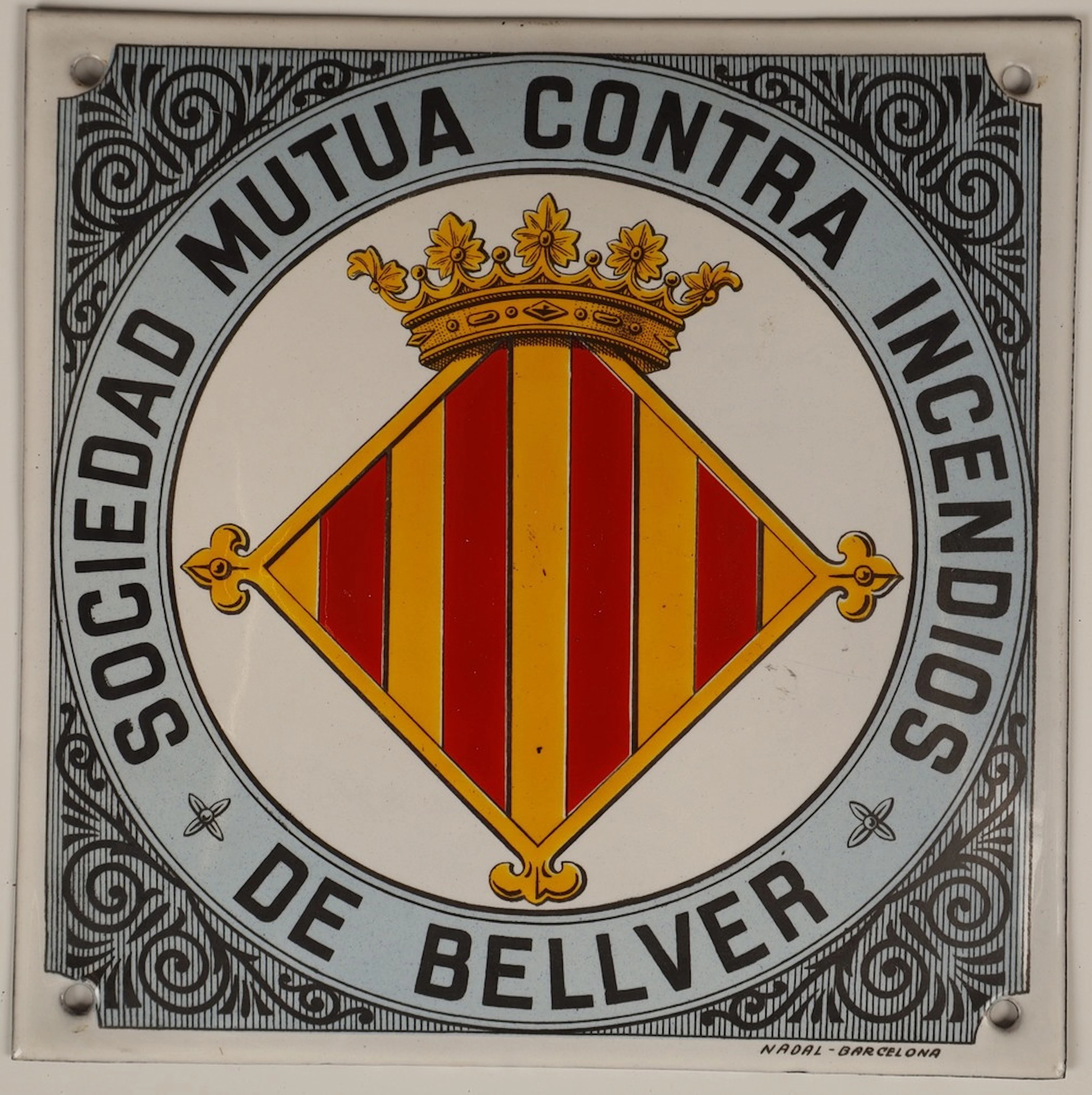 Sociedad Mutua Contra Incendios de Bellver, placa publicitaria en