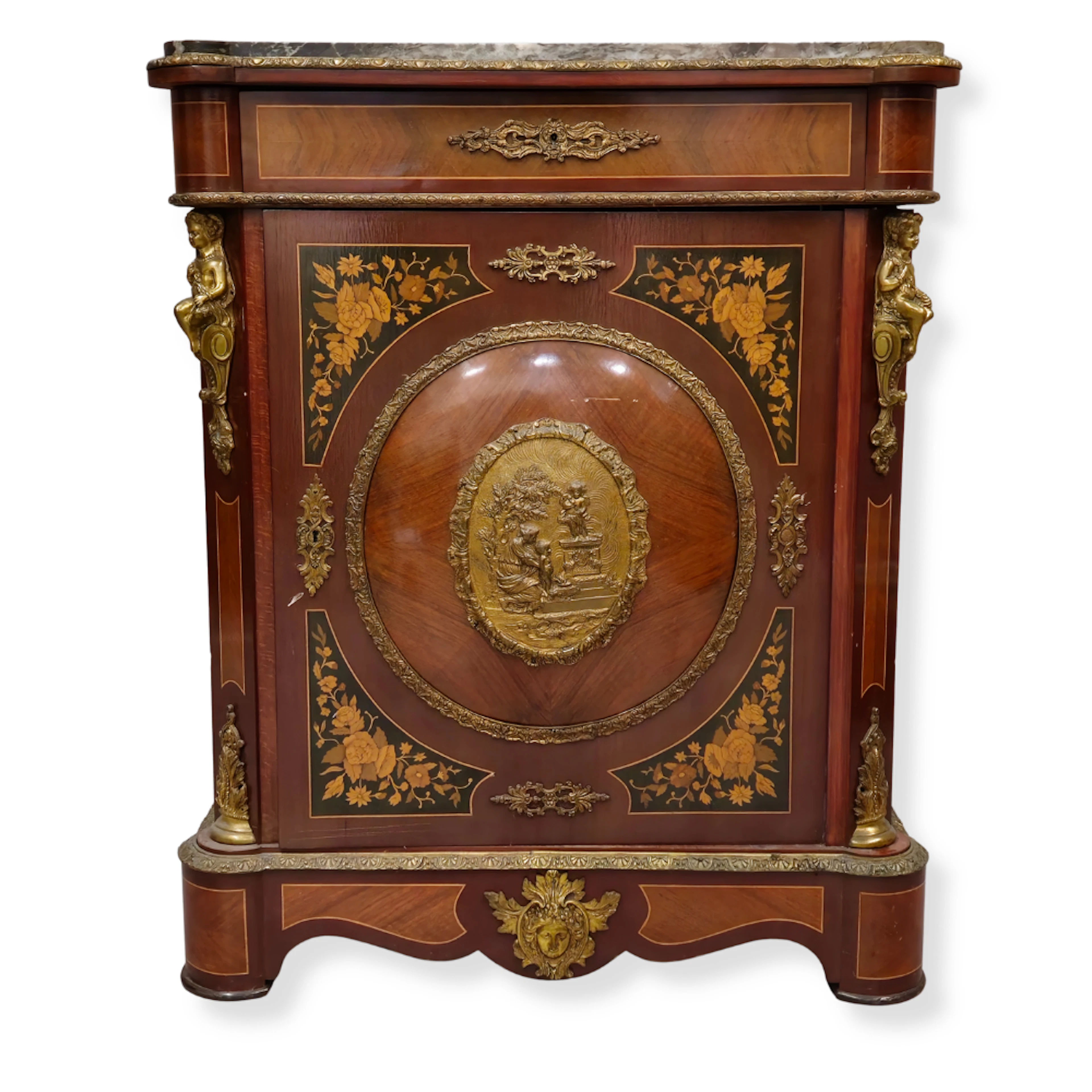 ENTREDÓS ESTILO NAPOLEÓN III EN MADERA TALLADA CON DECORACIÓN DE MARQUETERÍA