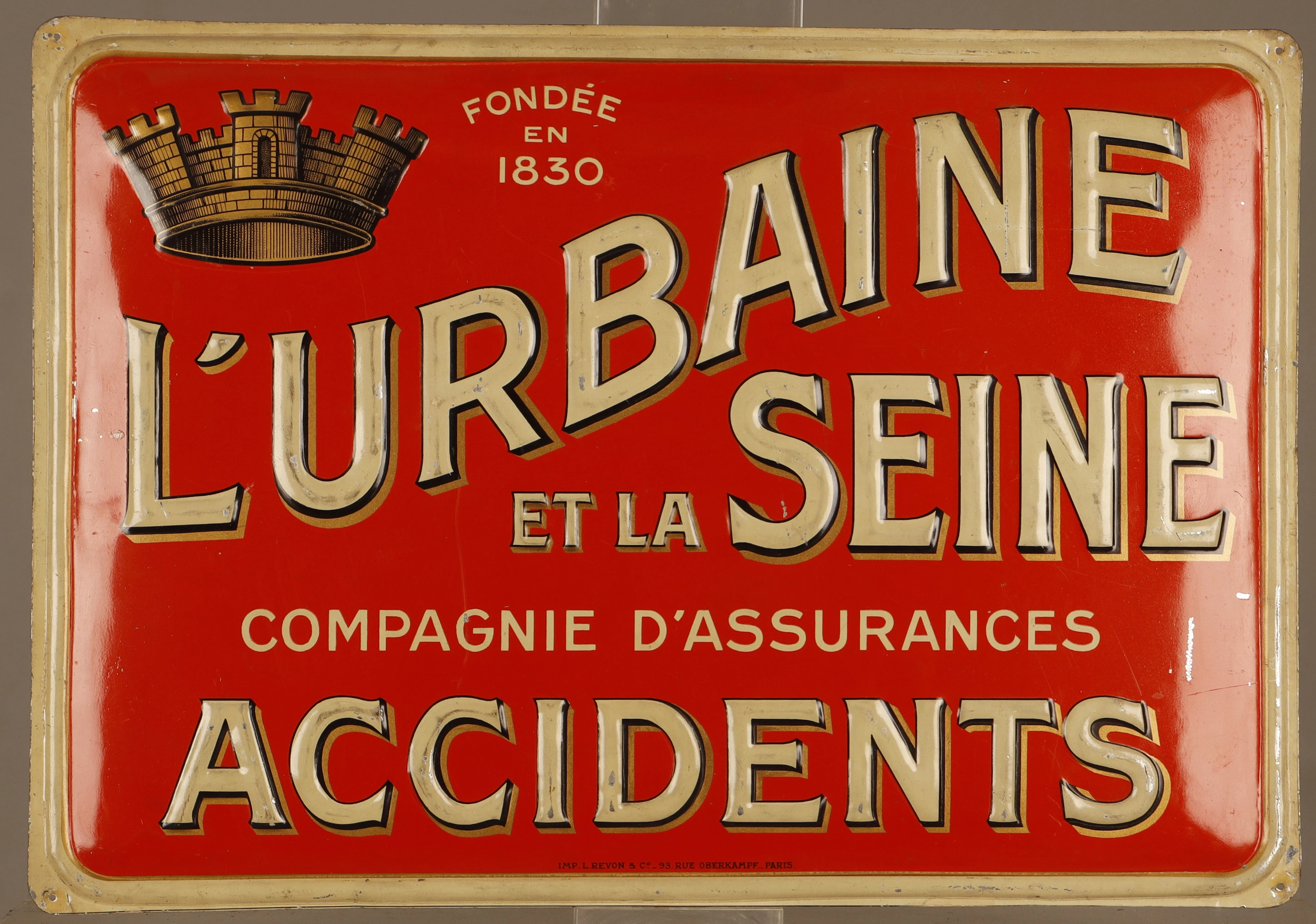 L'Urbaine et la Seine, placa publicitaria en hojalata estampada y pintada.