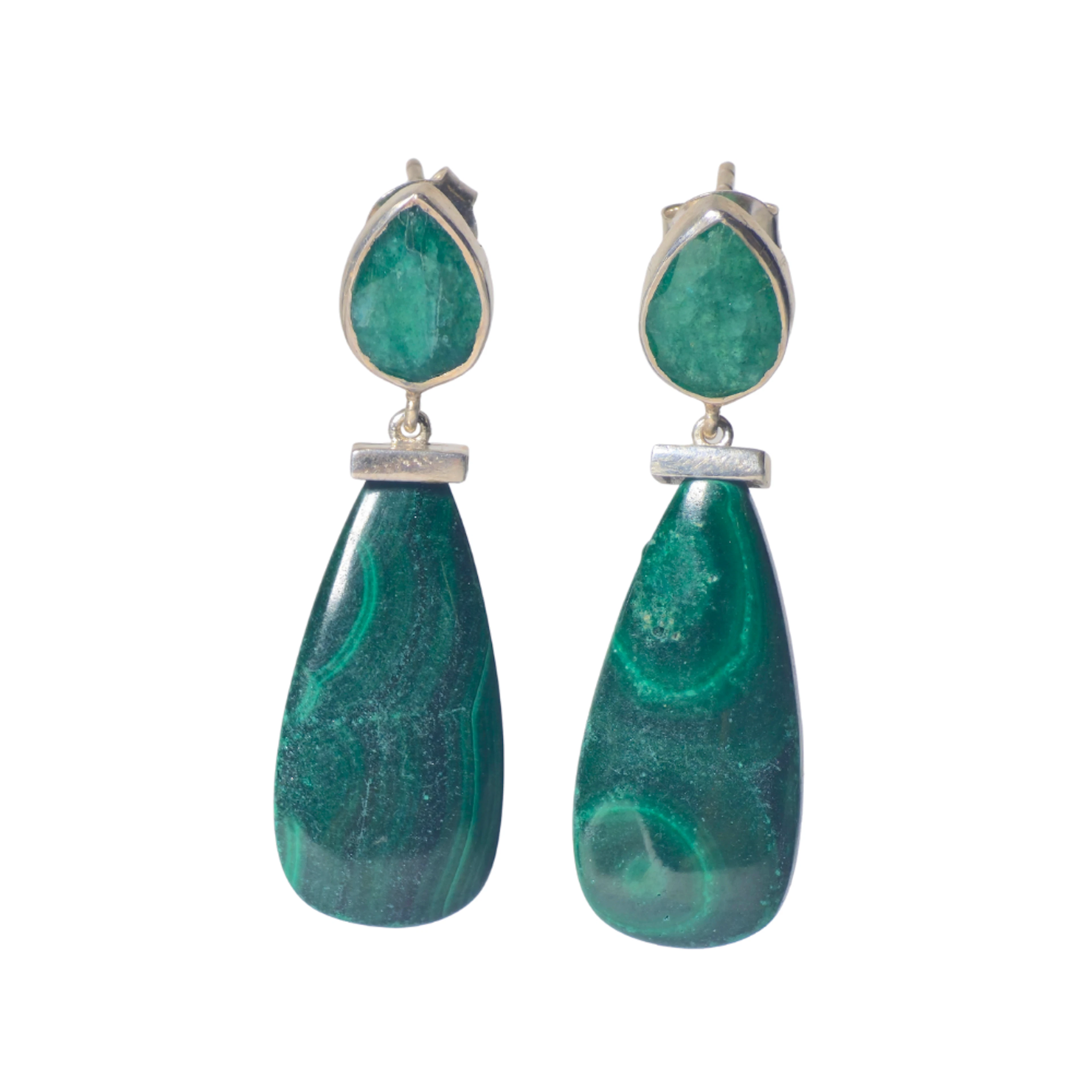 Pendientes en plata y malaquita.