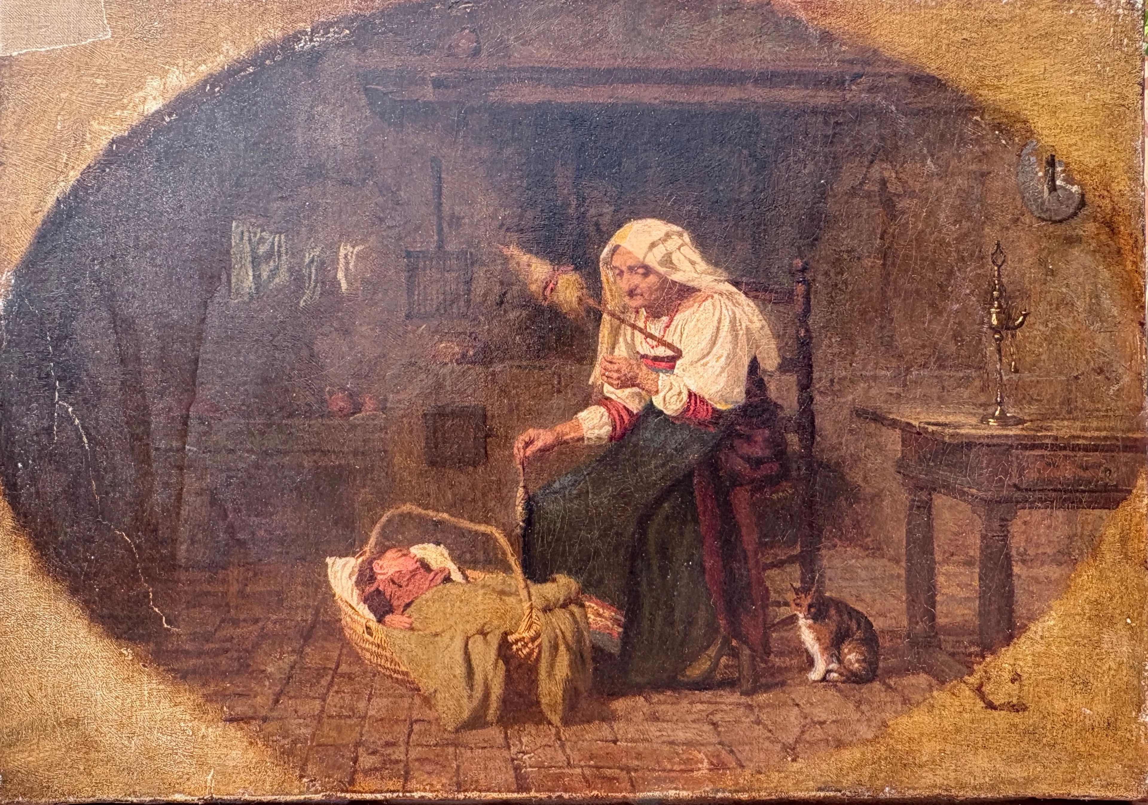 ESCUELA ITALIANA DE LA SEGUNDA MITAD DEL SIGLO XIX. Interior con una anciana.