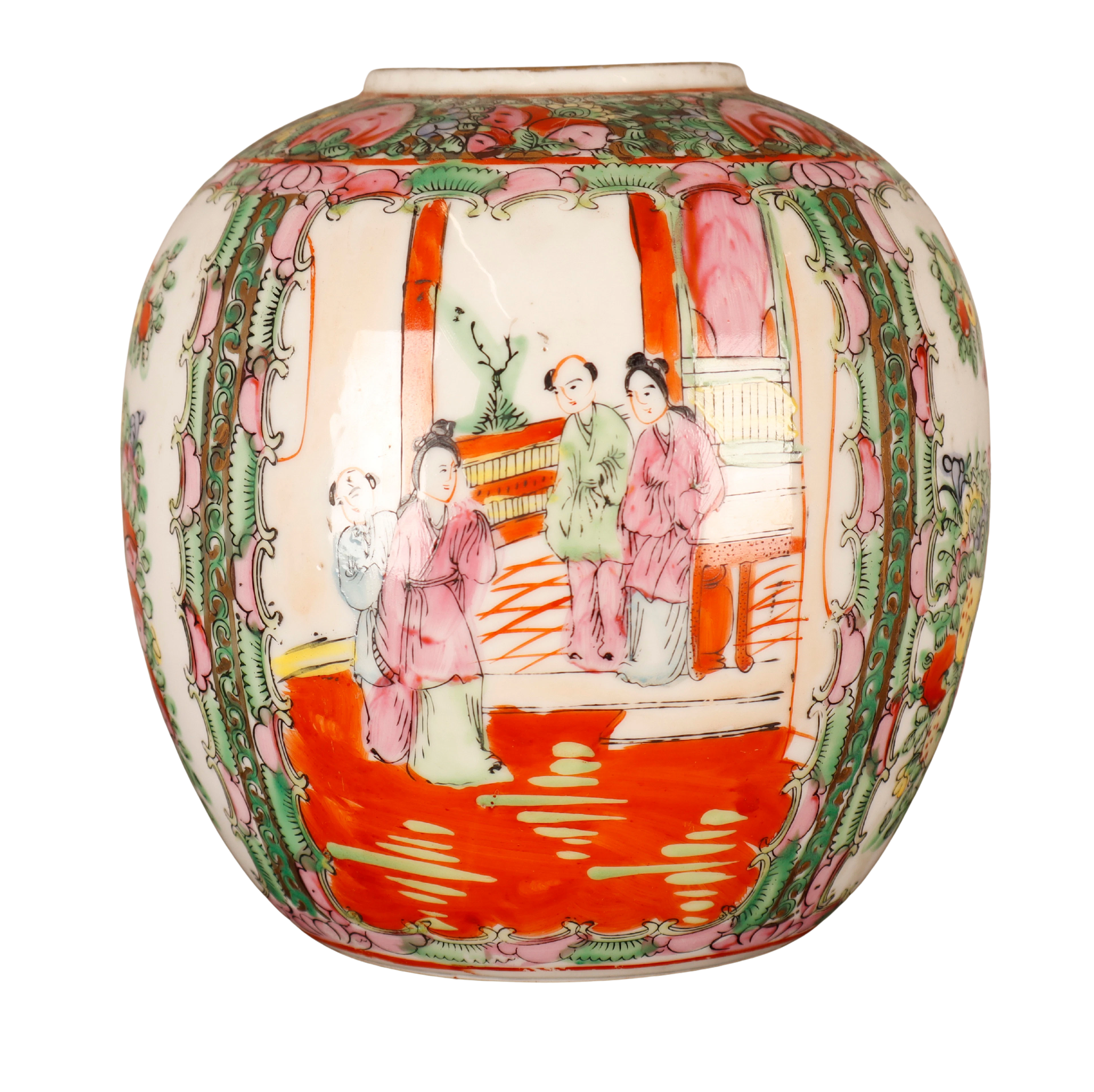 Tibor en porcelana china de la familia rosa de Macao, del siglo XX.