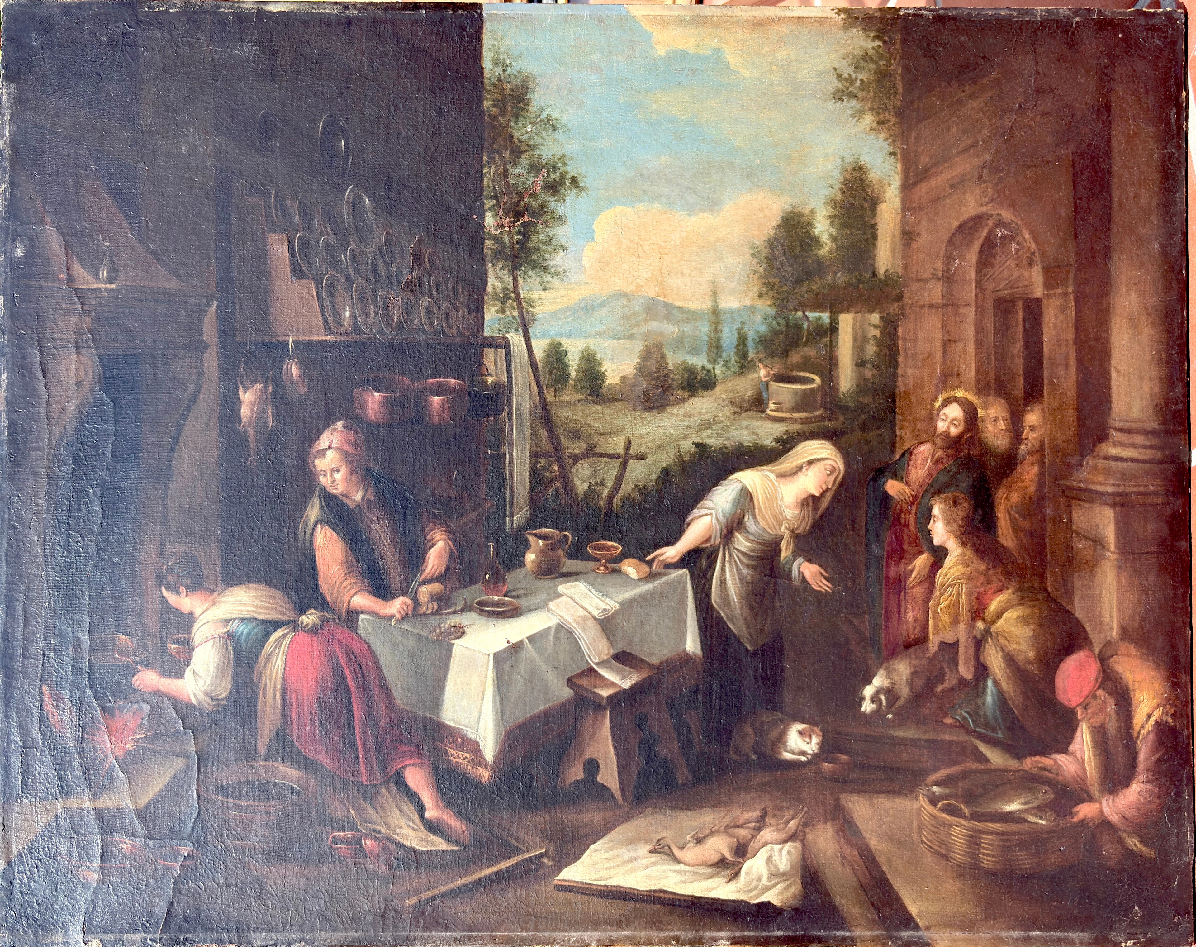 SEGÚN MODELOS DE JACOPO BASSANO. Cristo en casa de Marta y María.