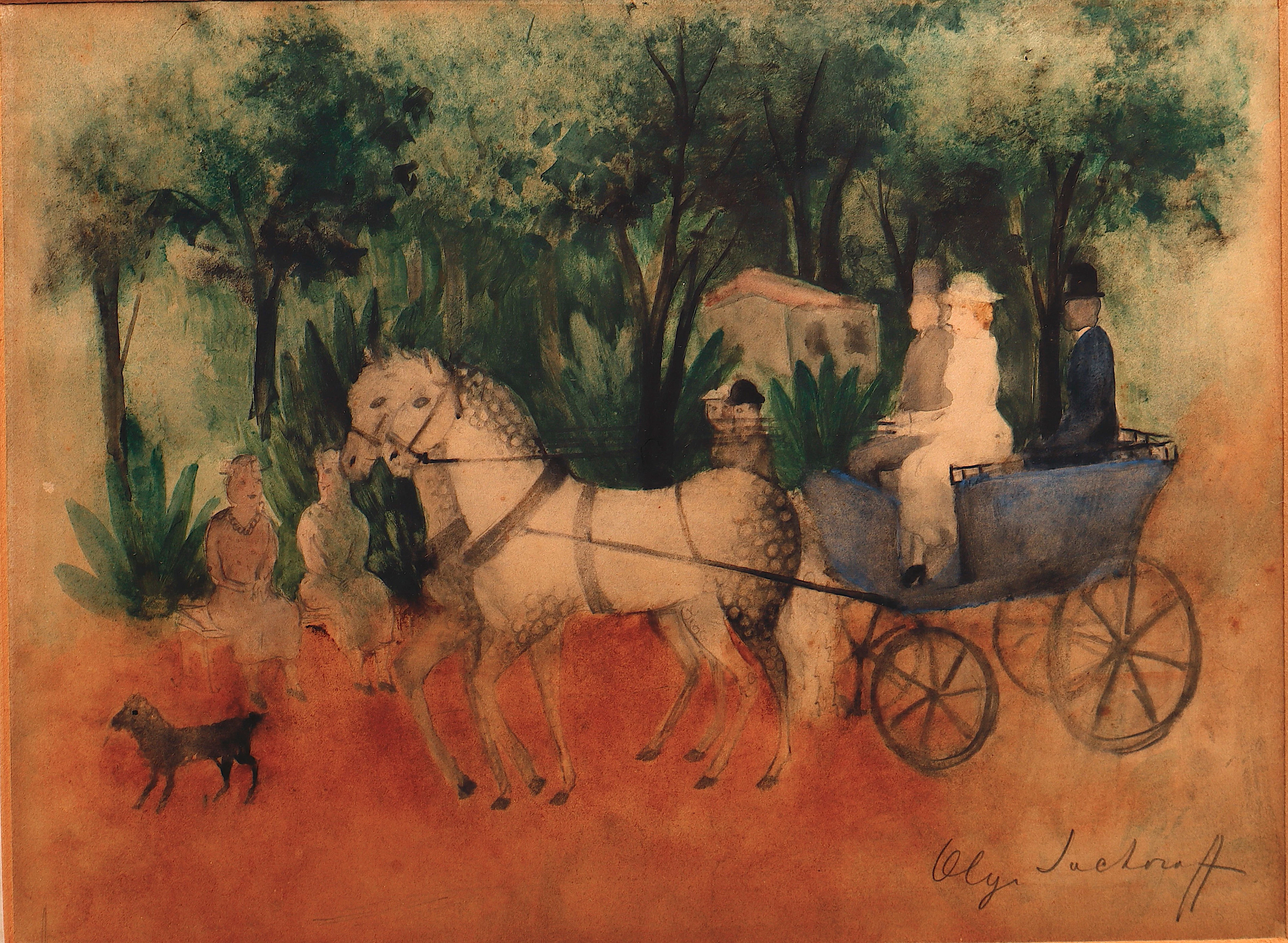 OLGA SACHAROFF (1881-1967). Faetón conducido por una joven.