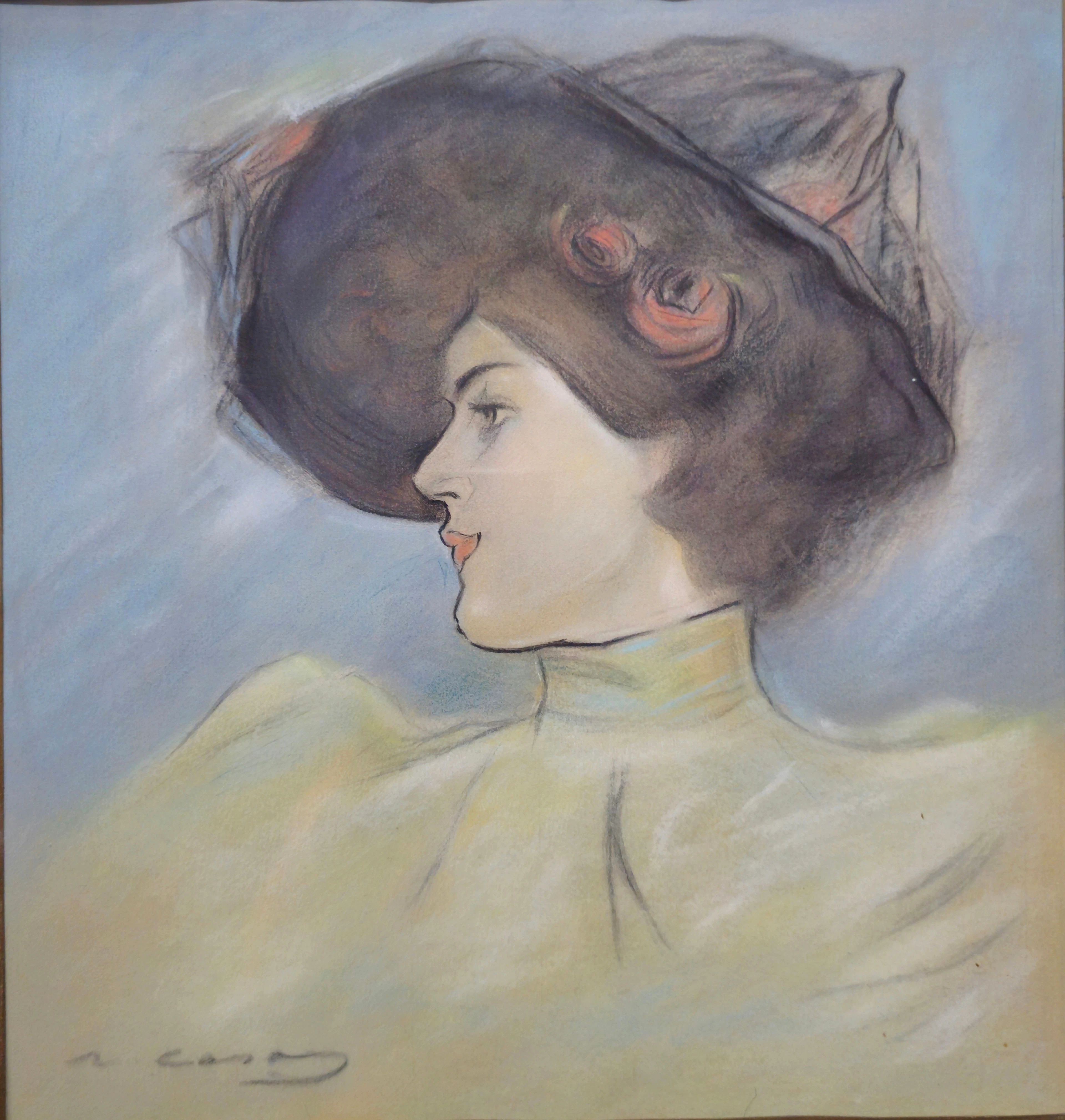 Retrato femenino modernista. Firmado "R. Casas".