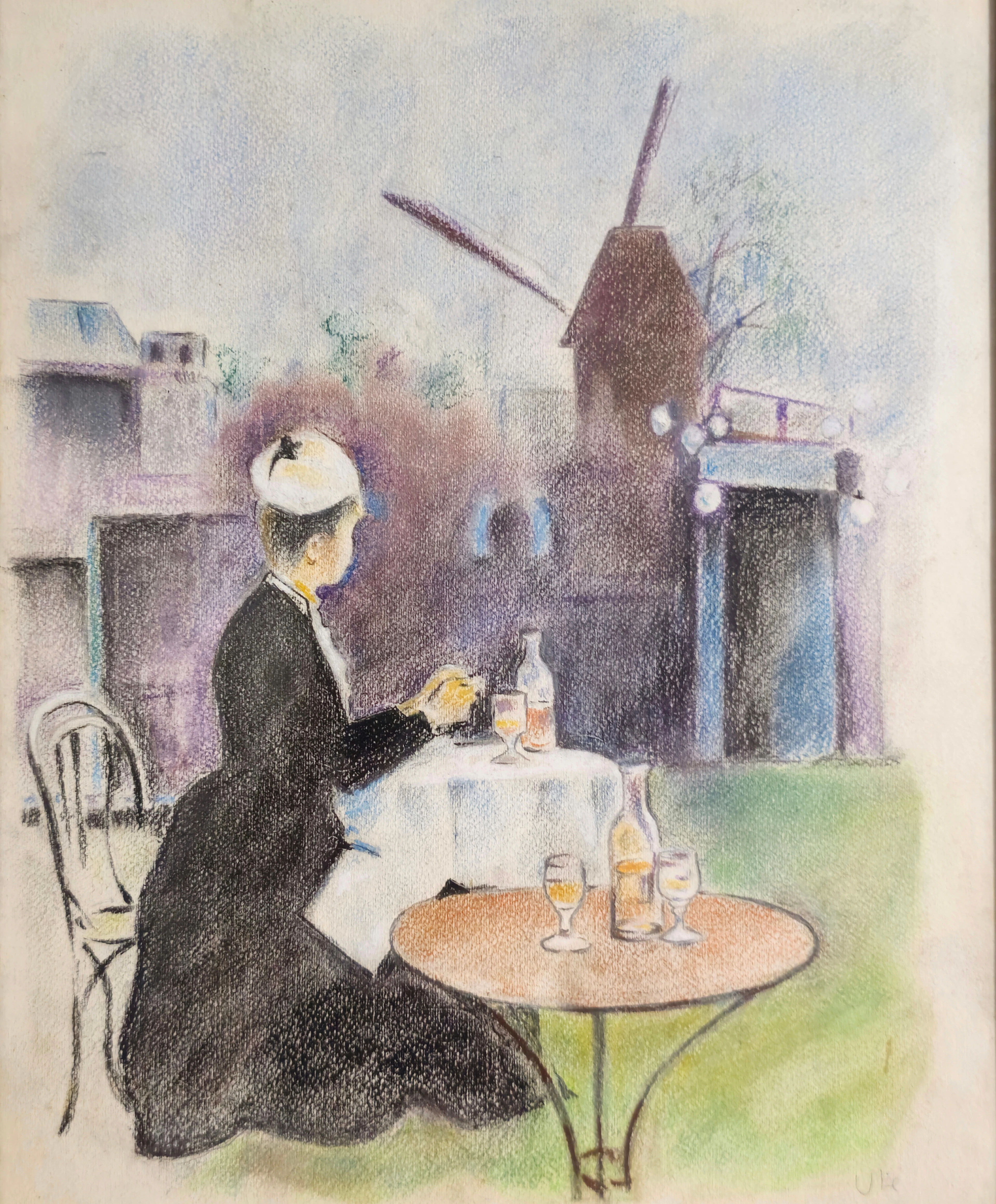 DIBUJO REINTERPRETANDO A RAMON CASAS. PASTEL SOBRE PAPEL.