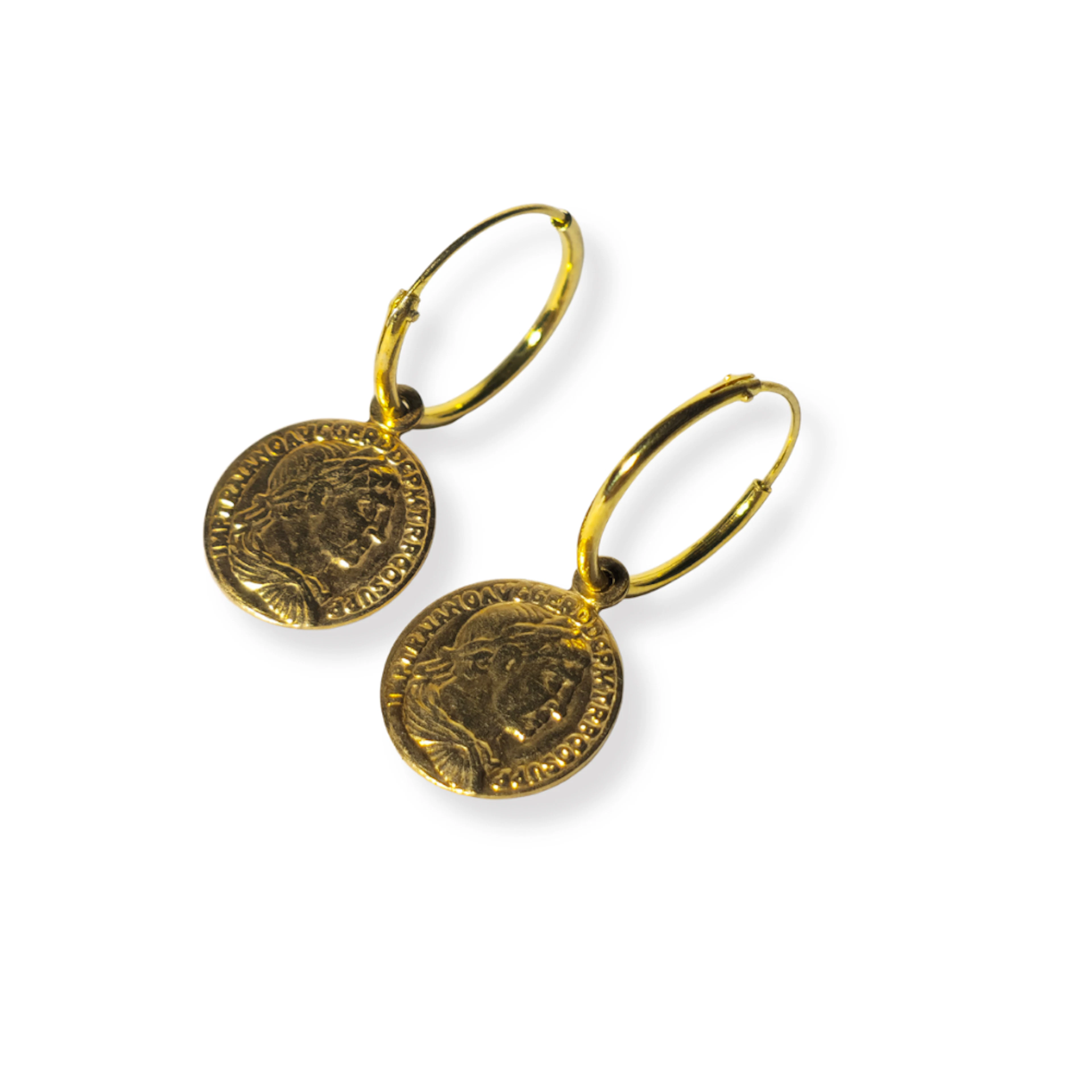 PENDIENTES ARO CON MONEDA ROMANA EN PLATA.