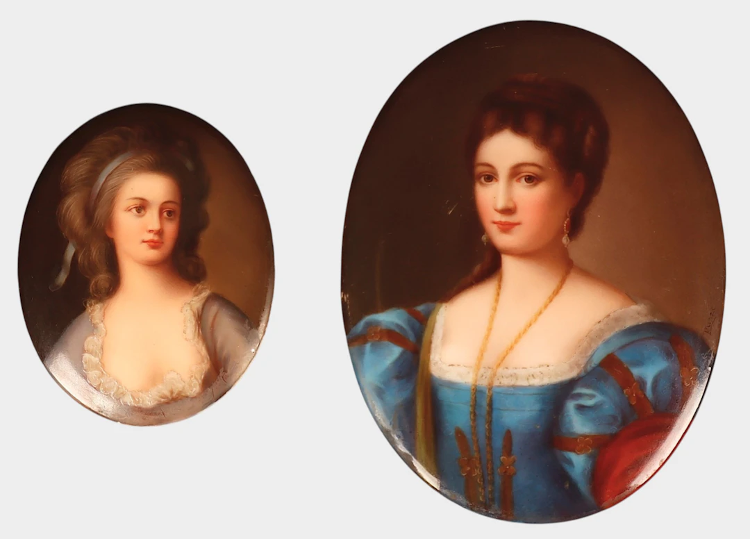 Retratos de Zofia Potocka y "La Bella", dos placas de porcelana alemana