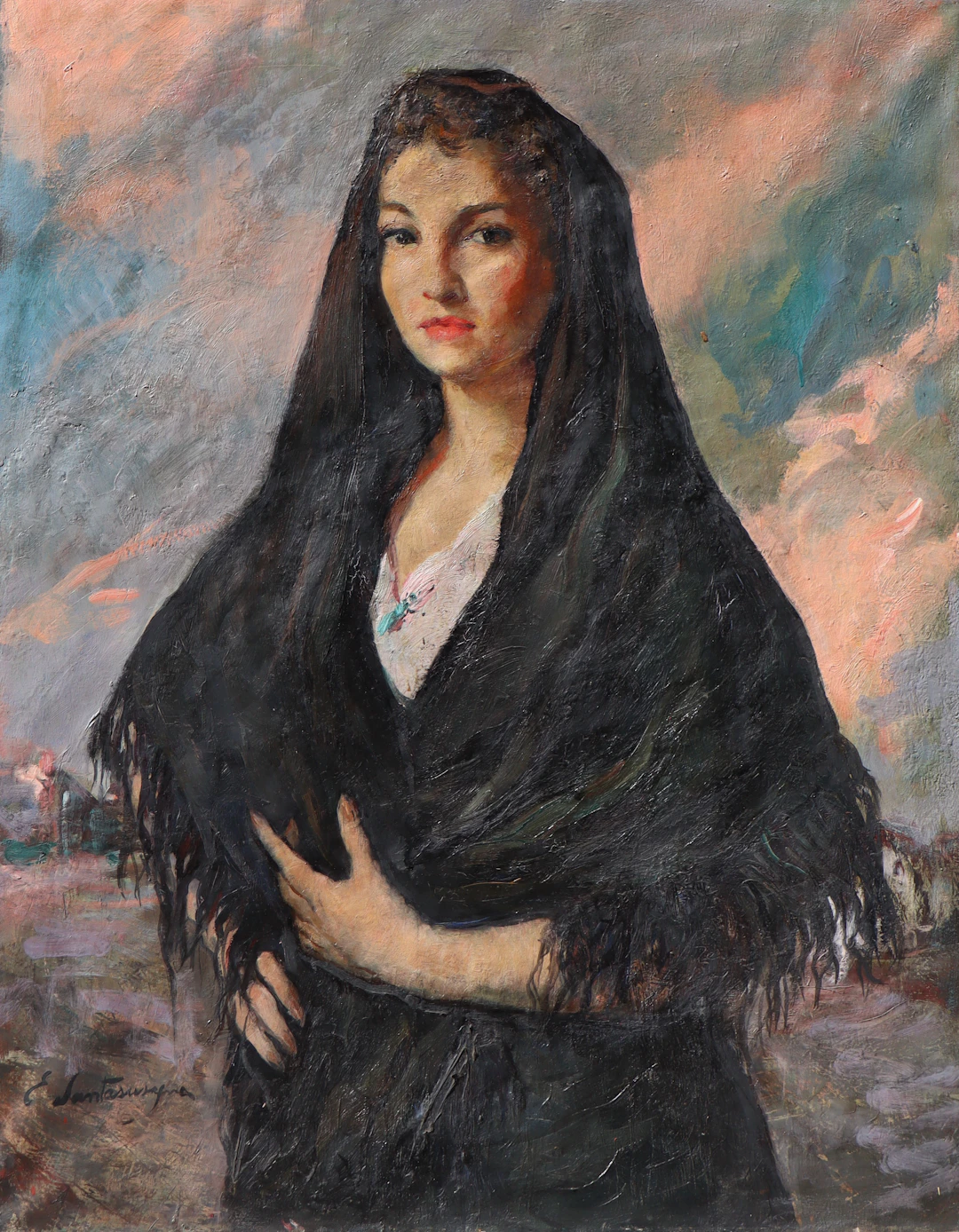 ERNEST SANTASUSAGNA (1900-1964). Retrato de una joven.
