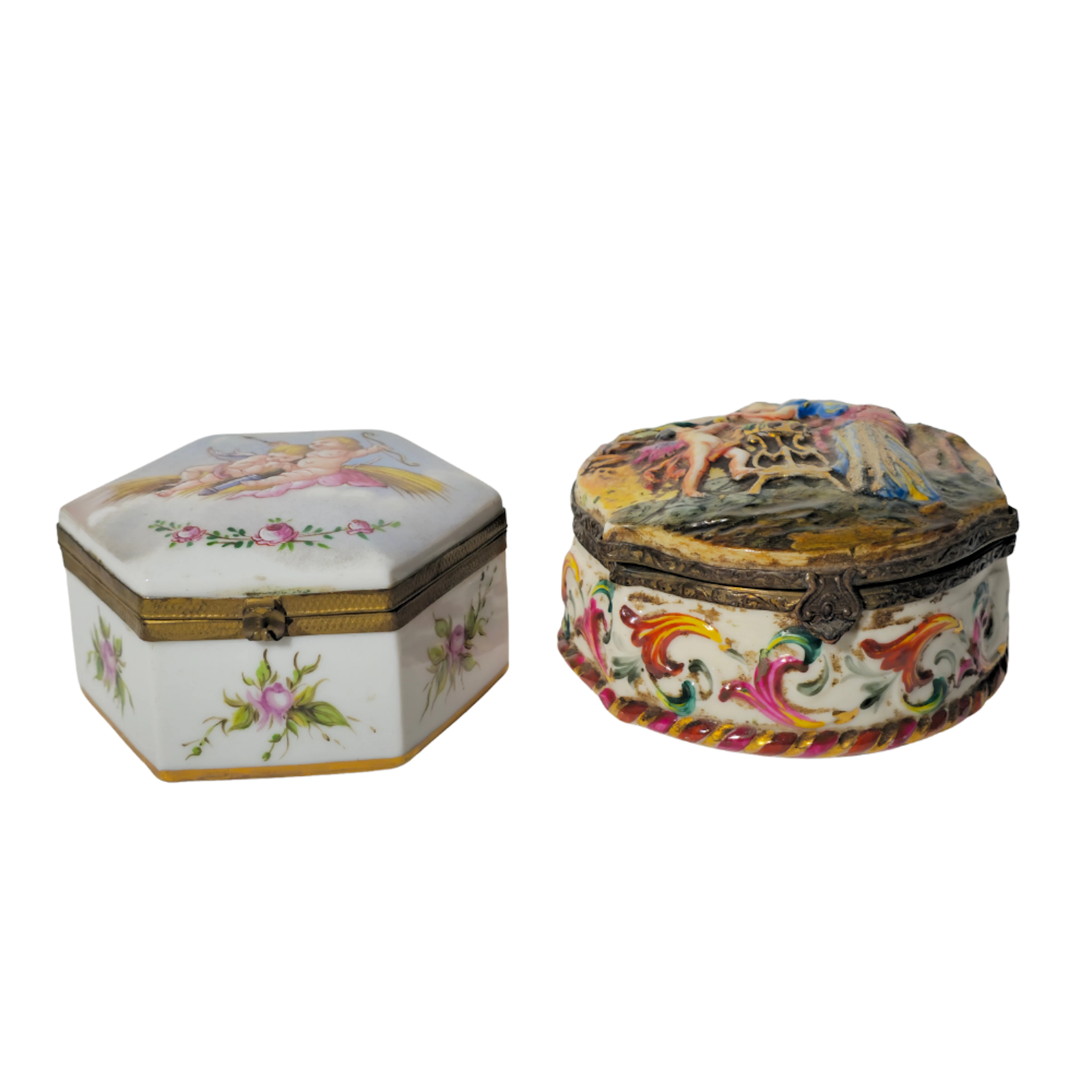 PAR DE CAJAS JOYEROS EN PORCELANA.