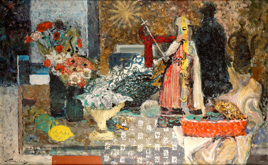 JORDI FREIXAS CORTÉS (1917–1984). "Bodegón de las flores y el santo".