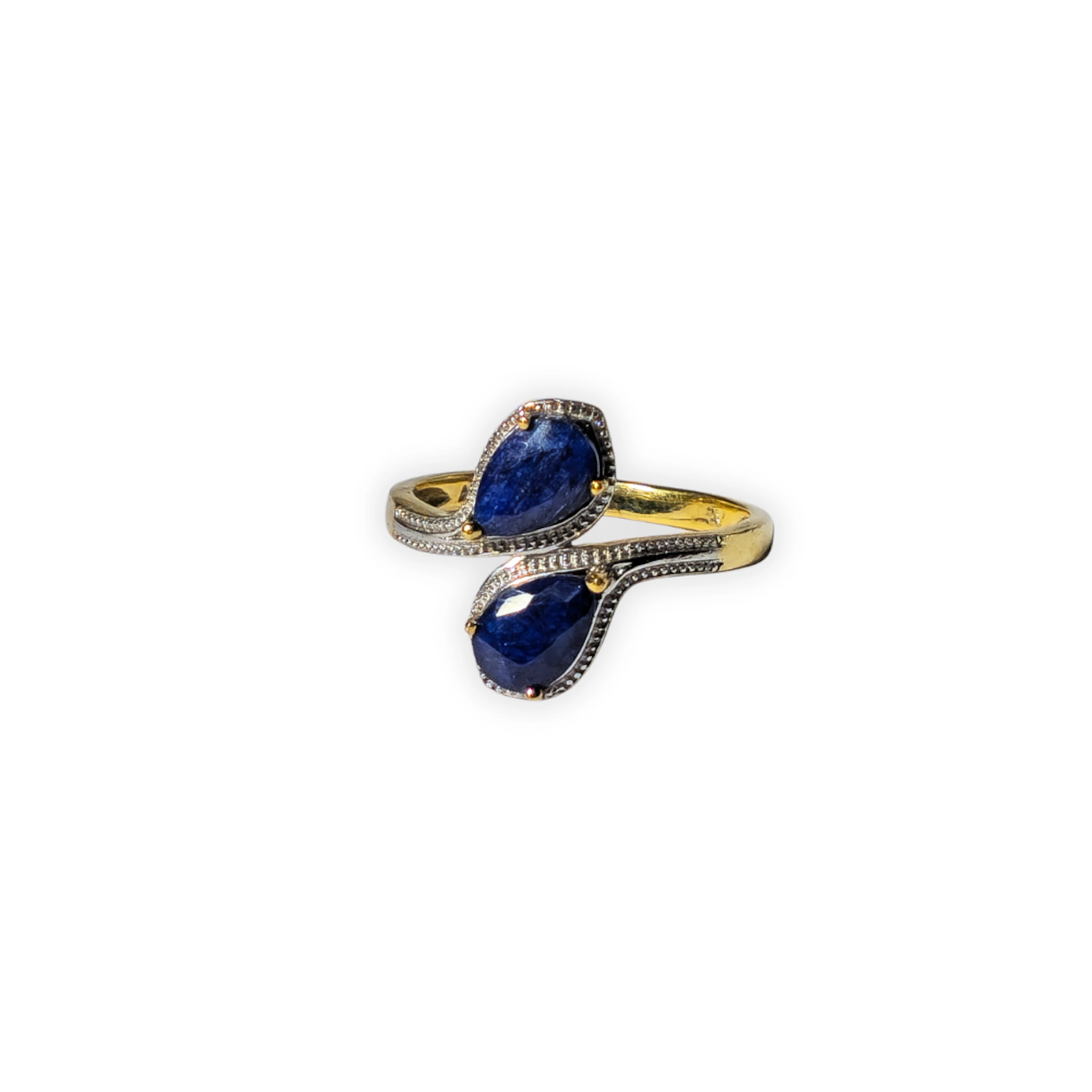Anillo "tu y yo" en plata y raíz de zafiro.