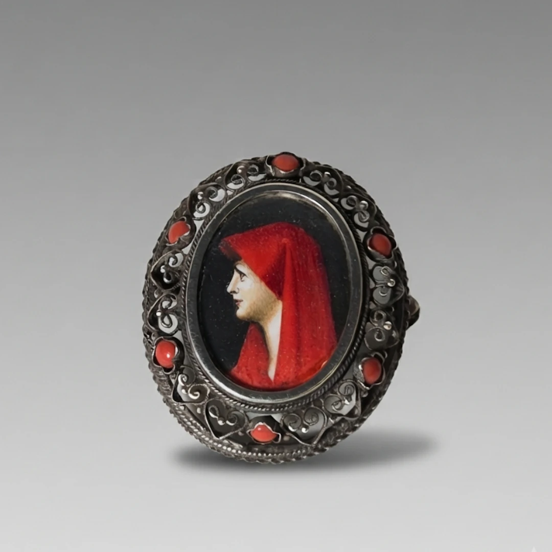 Broche con miniatura en plata 800.
