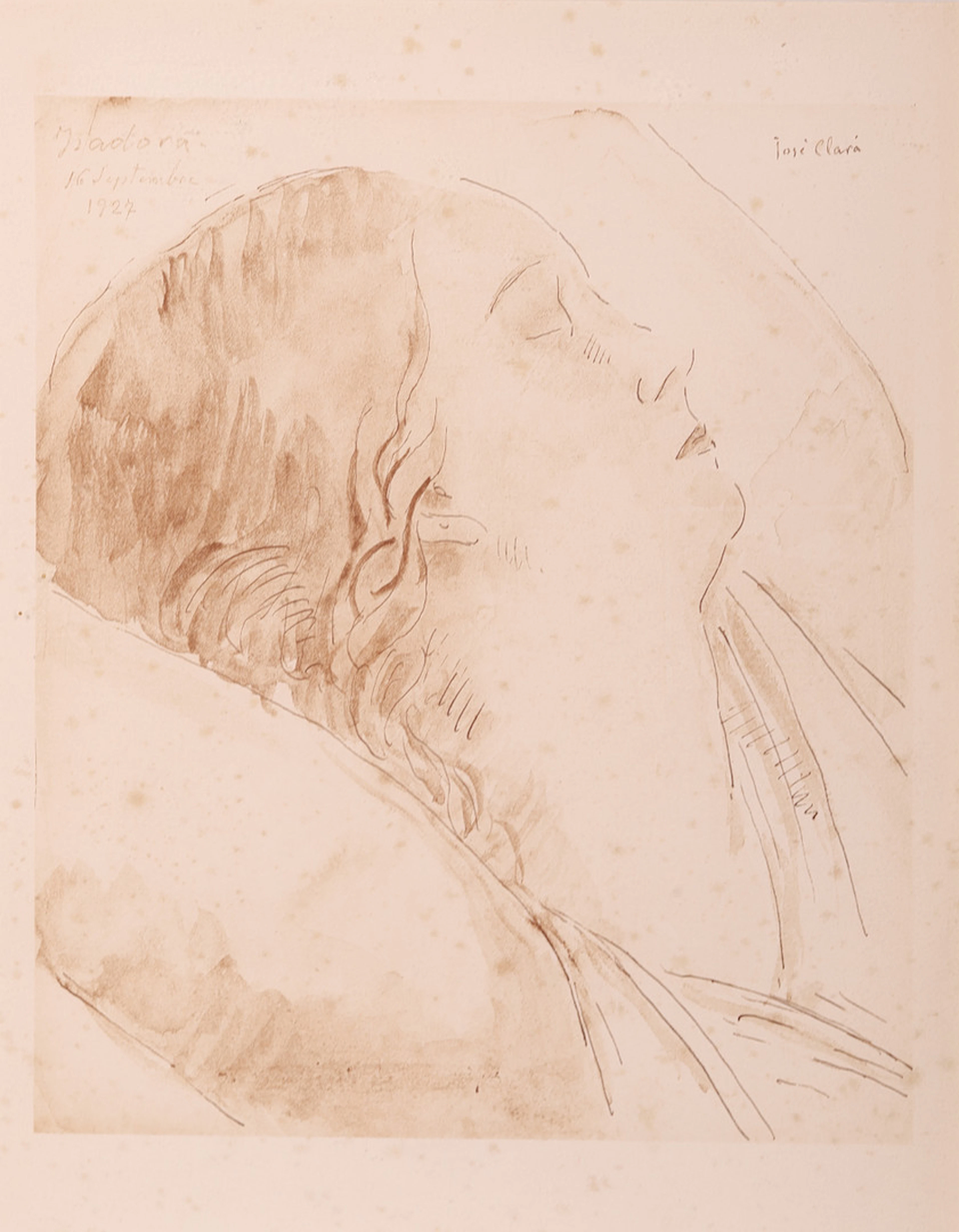 JOSEP CLARÀ. RETRATO DE ISADORA DUNCAN. LITOGRAFIA.