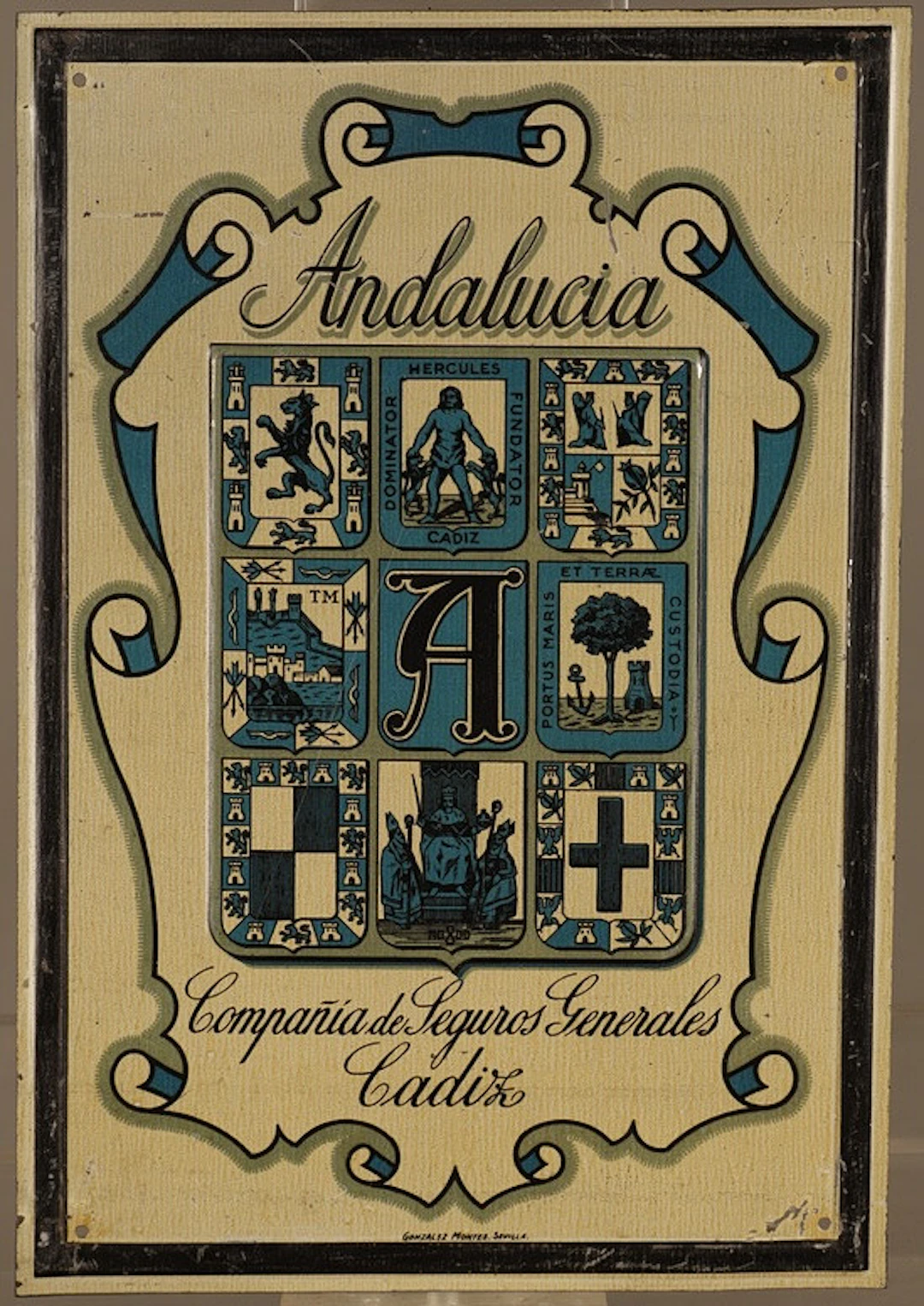 Andalucía, placa publicitaria en hojalata estampada y litografiada.