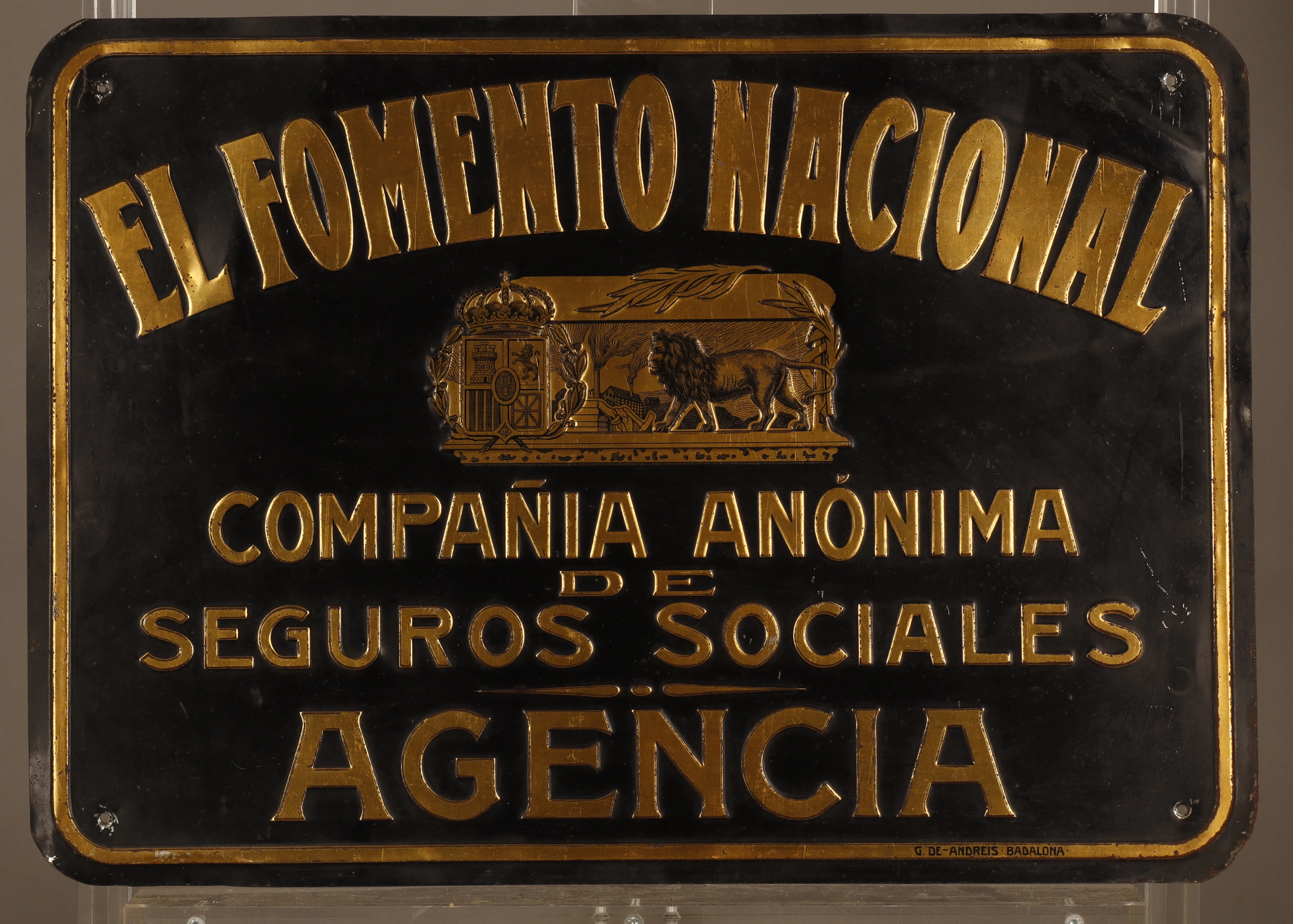 El Fomento Nacional, placa publicitaria en hojalata estampada y pintada.