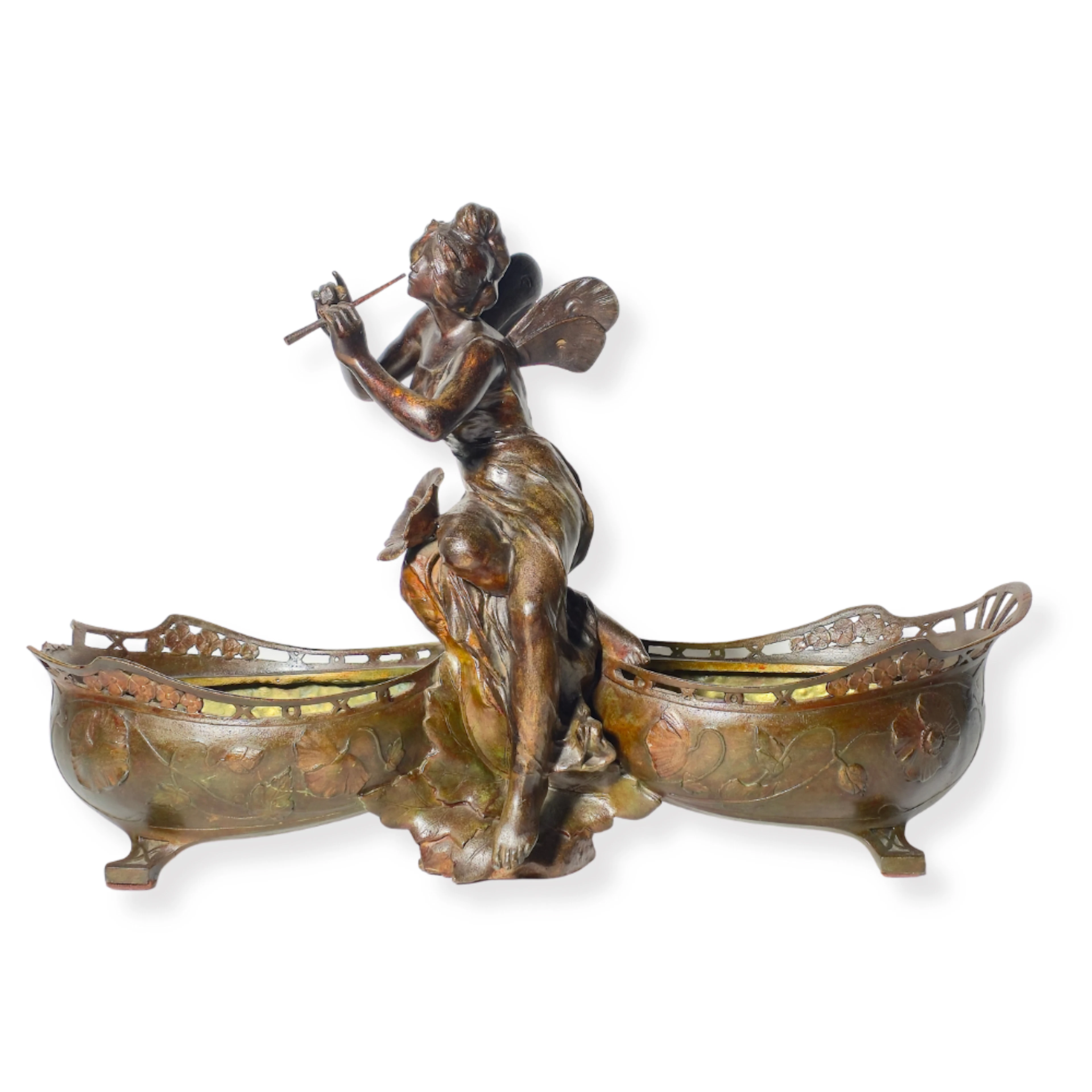 JULIEN CAUSSÉ. ESCULTURA/CENTRO DE MESA ESTILO ART NOUVEAU EN BRONCE.