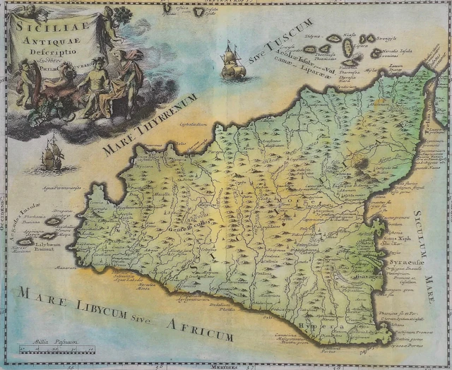 MAPA DE LA ANTIGUA SICILIA. ORIGINAL PUBLICADO EN "INTRODUCTIO IN