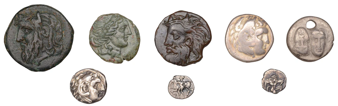 Miscellaneous Greek coins in silver (5) and base metal (3) [8]. Varied