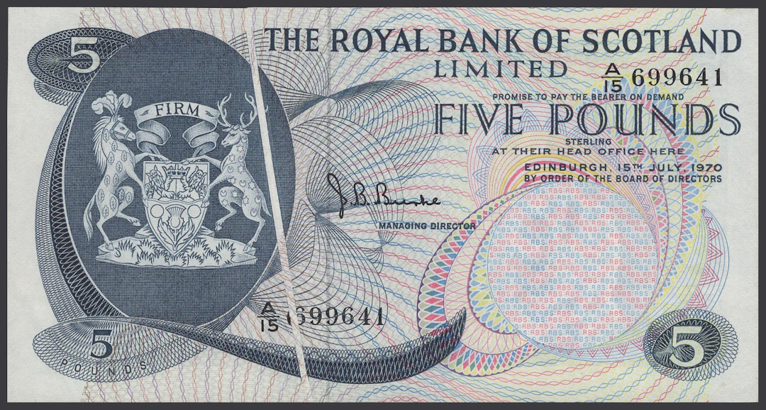 ERROR: Royal Bank of Scotland Limited, £5, 15 July 1970, serial number