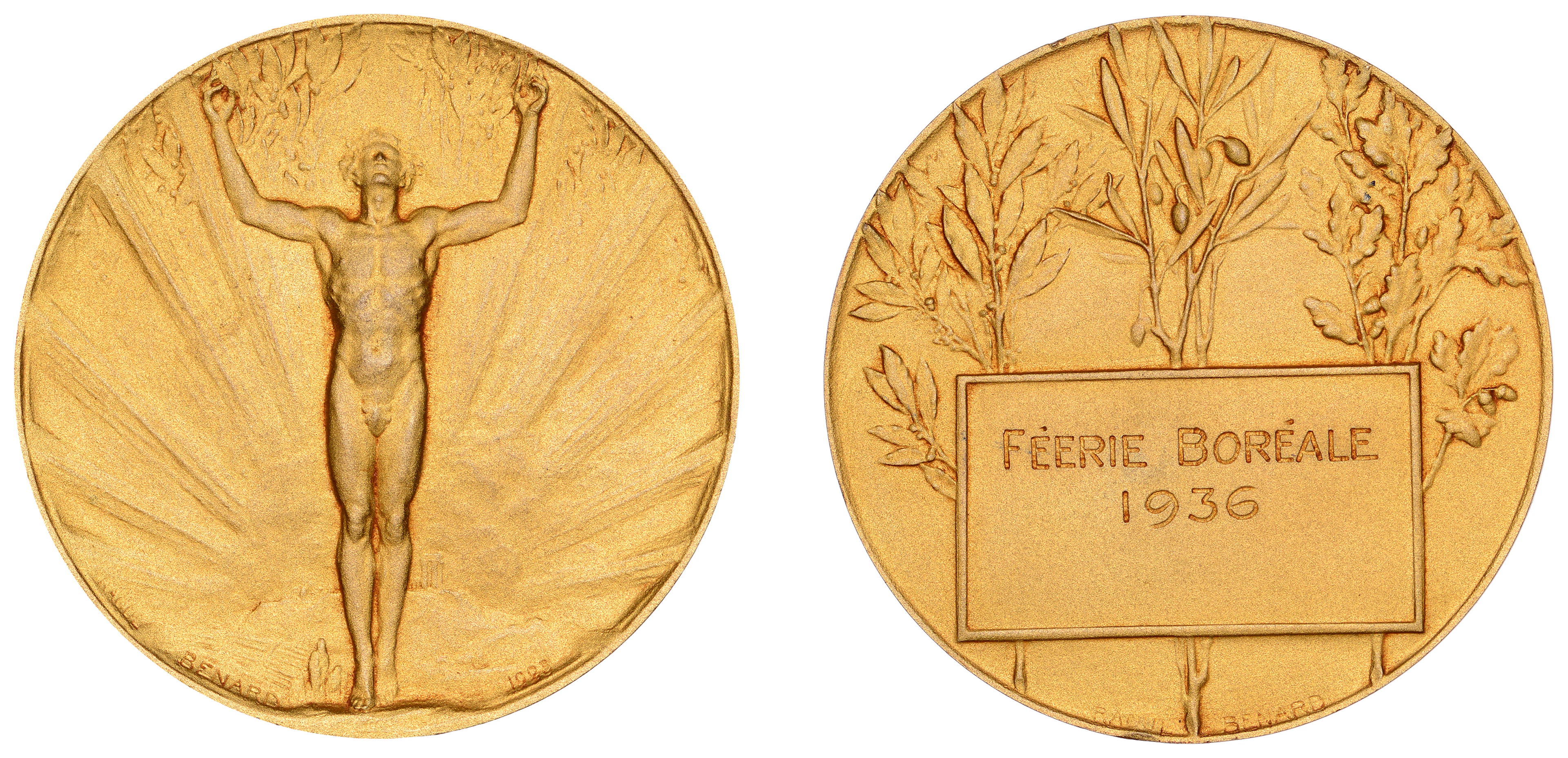 FRANCE, Homme nu [Naked Man], 1930, an Art Déco gilt-bronze award